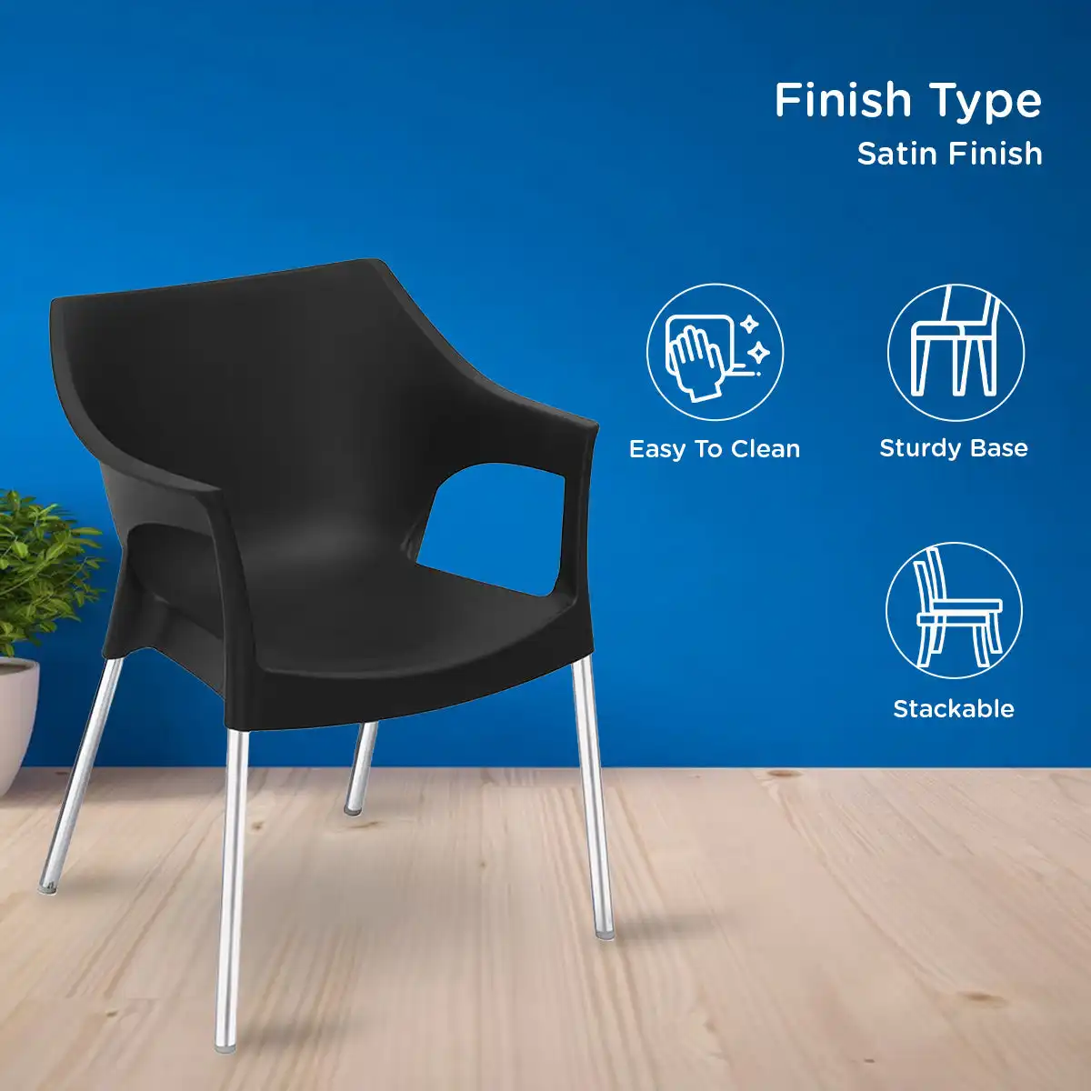 Nilkamal Novella 10 Plastic Arm Chair (Black) - Image 6