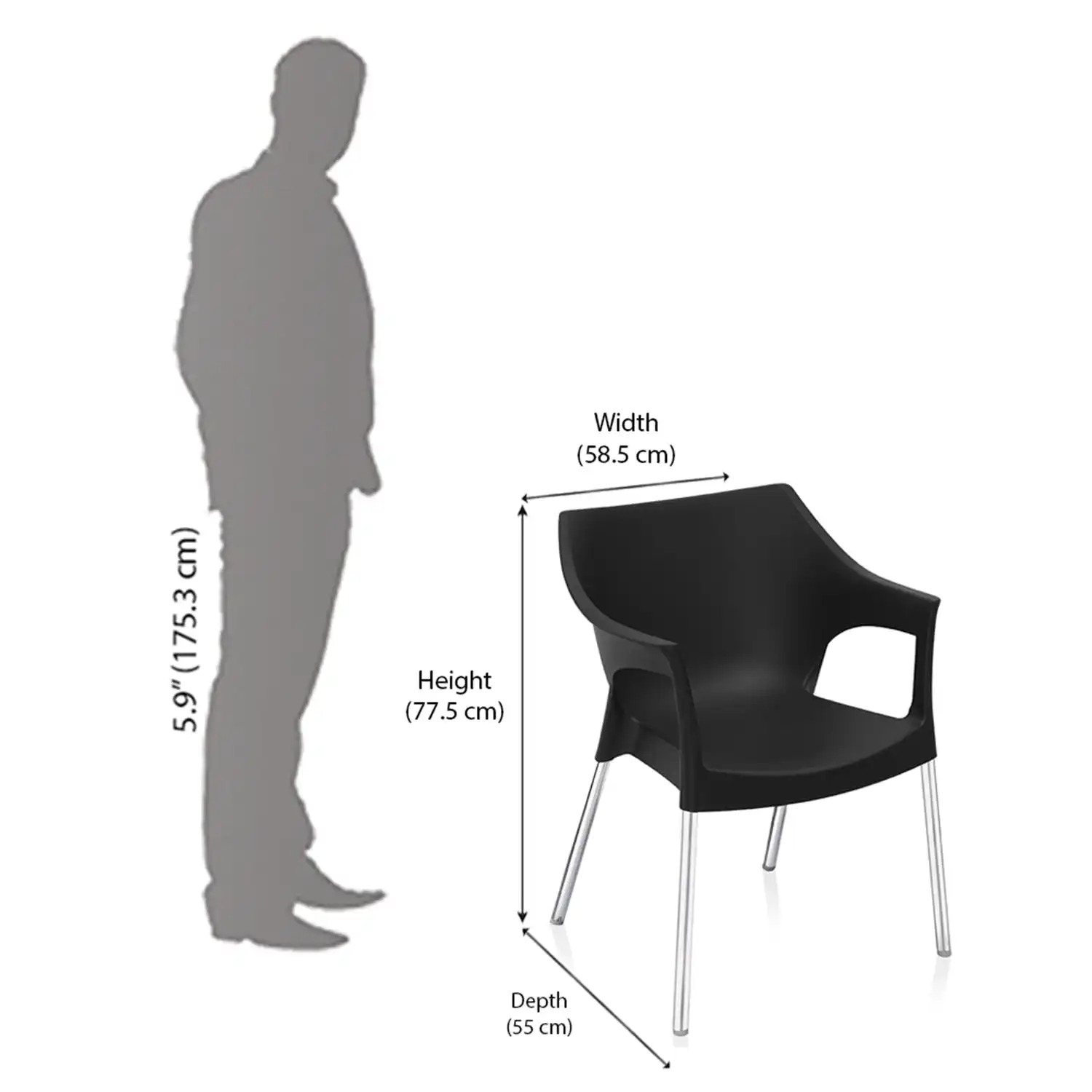 Nilkamal Novella 10 Plastic Arm Chair (Black) - Image 9