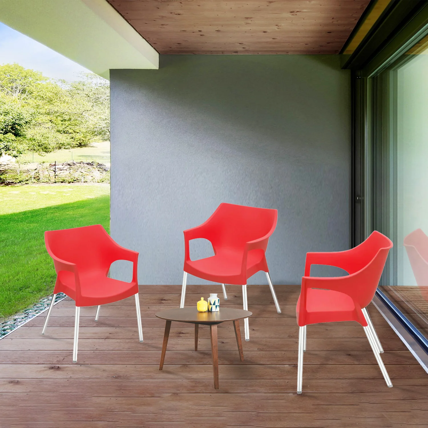 Nilkamal Novella 10 Plastic Arm Chair (Bright Red) - Image 3