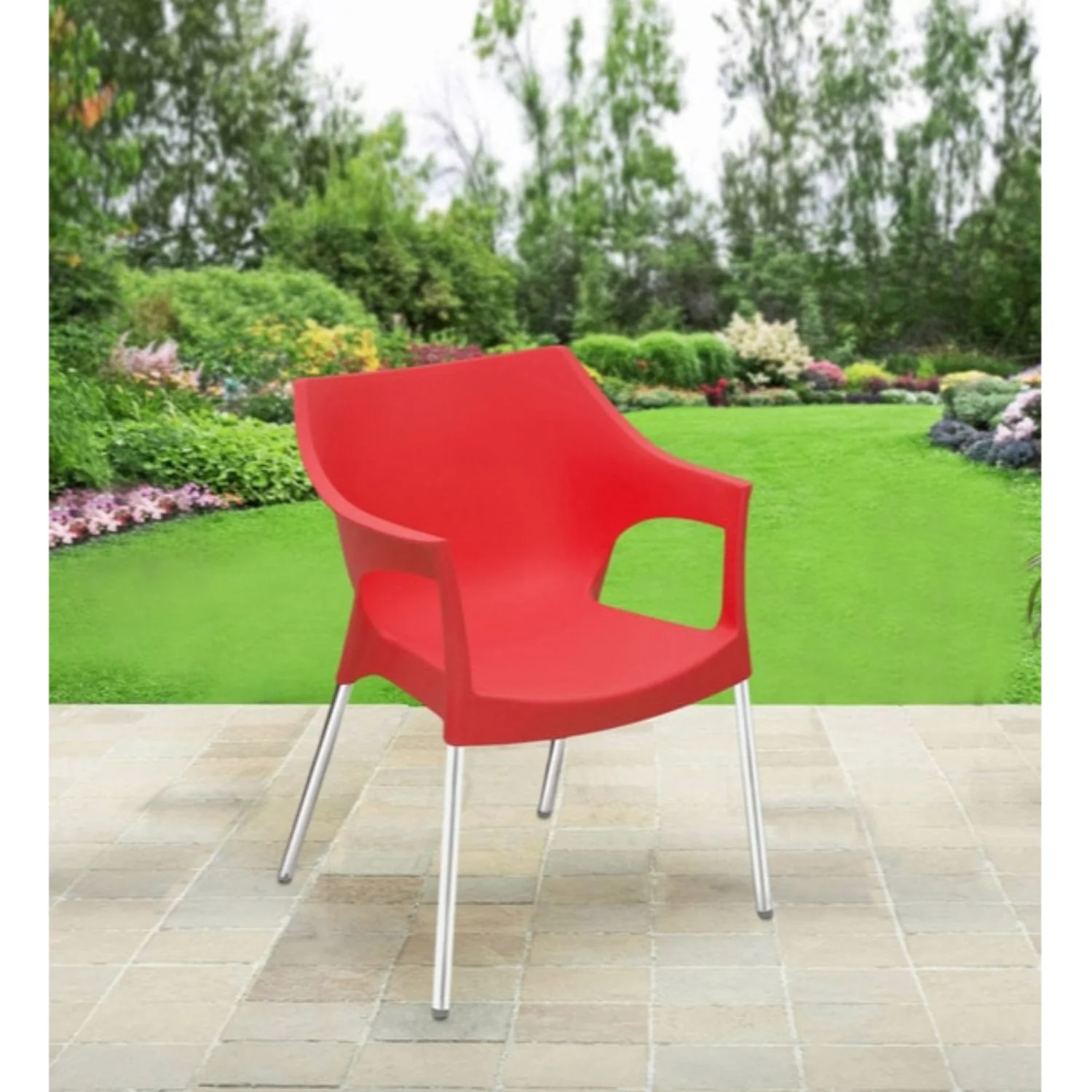 Nilkamal Novella 10 Plastic Arm Chair (Bright Red) - Image 4