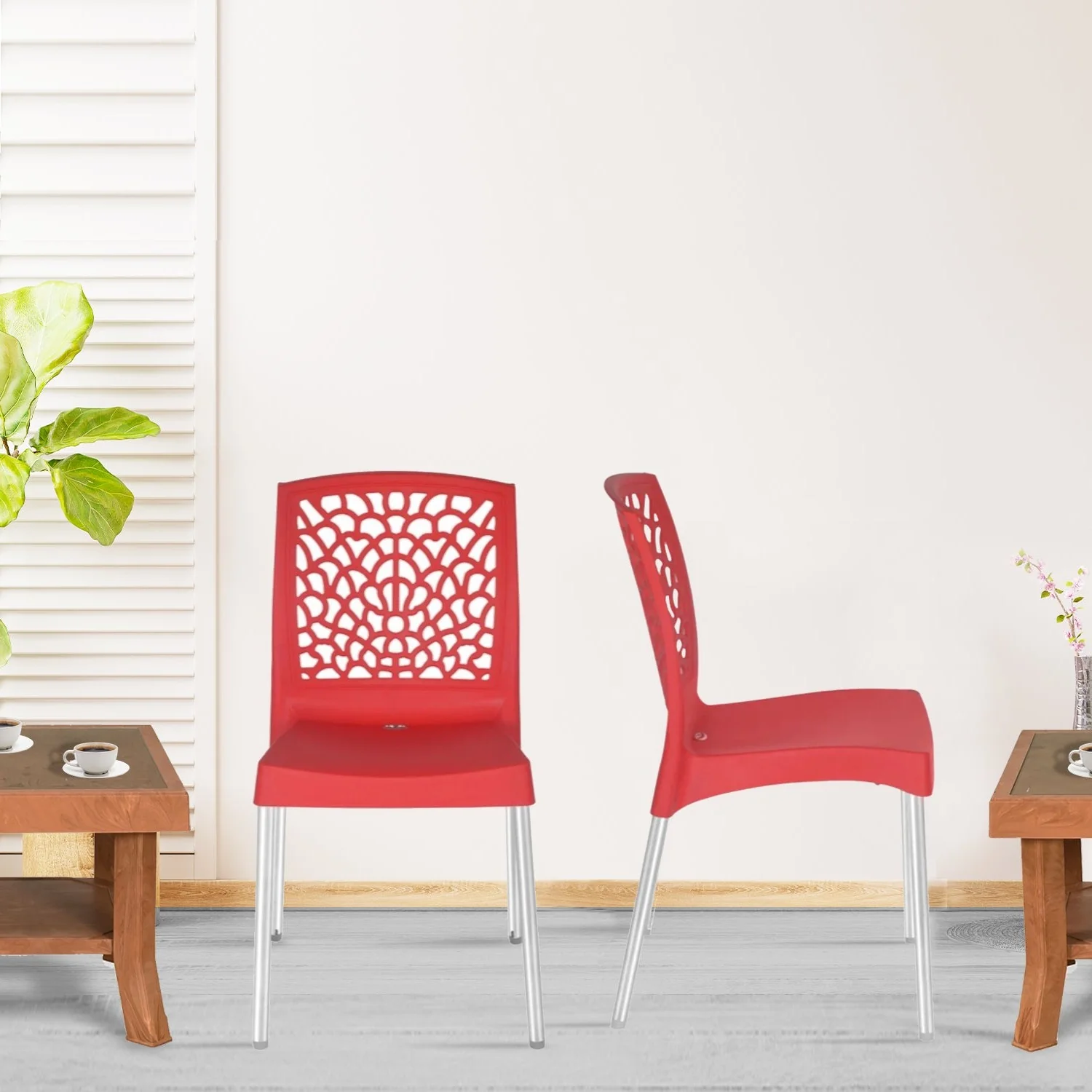 Nilkamal Novella 19 Plastic Armless Chair (Bright Red) - Image 3