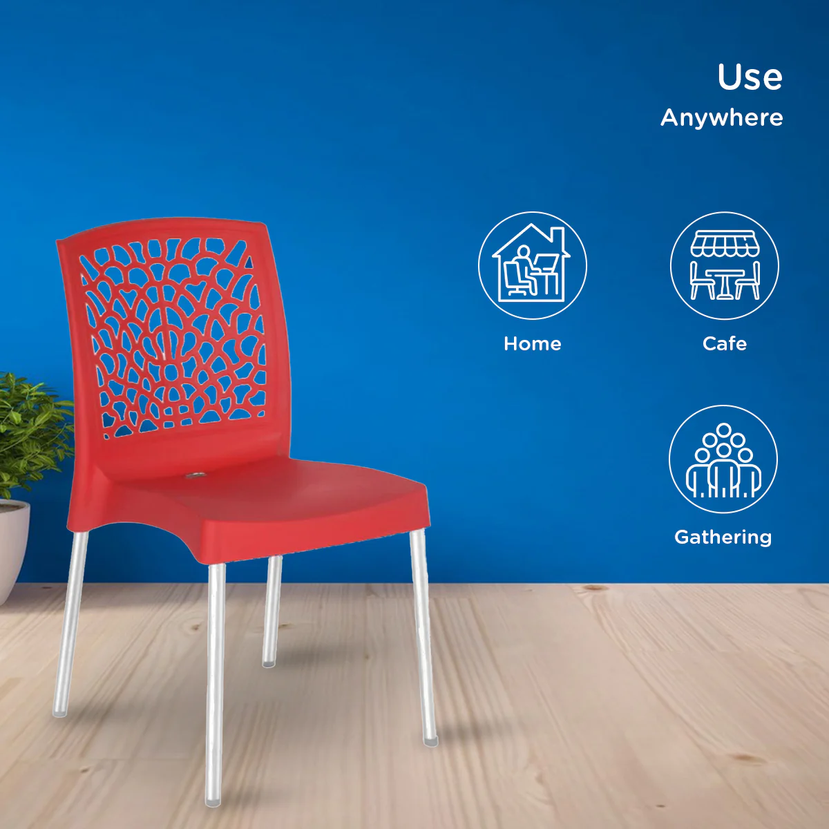 Nilkamal Novella 19 Plastic Armless Chair (Bright Red) - Image 4