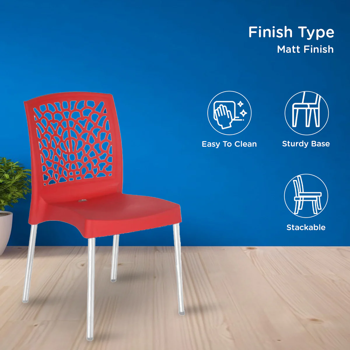 Nilkamal Novella 19 Plastic Armless Chair (Bright Red) - Image 5
