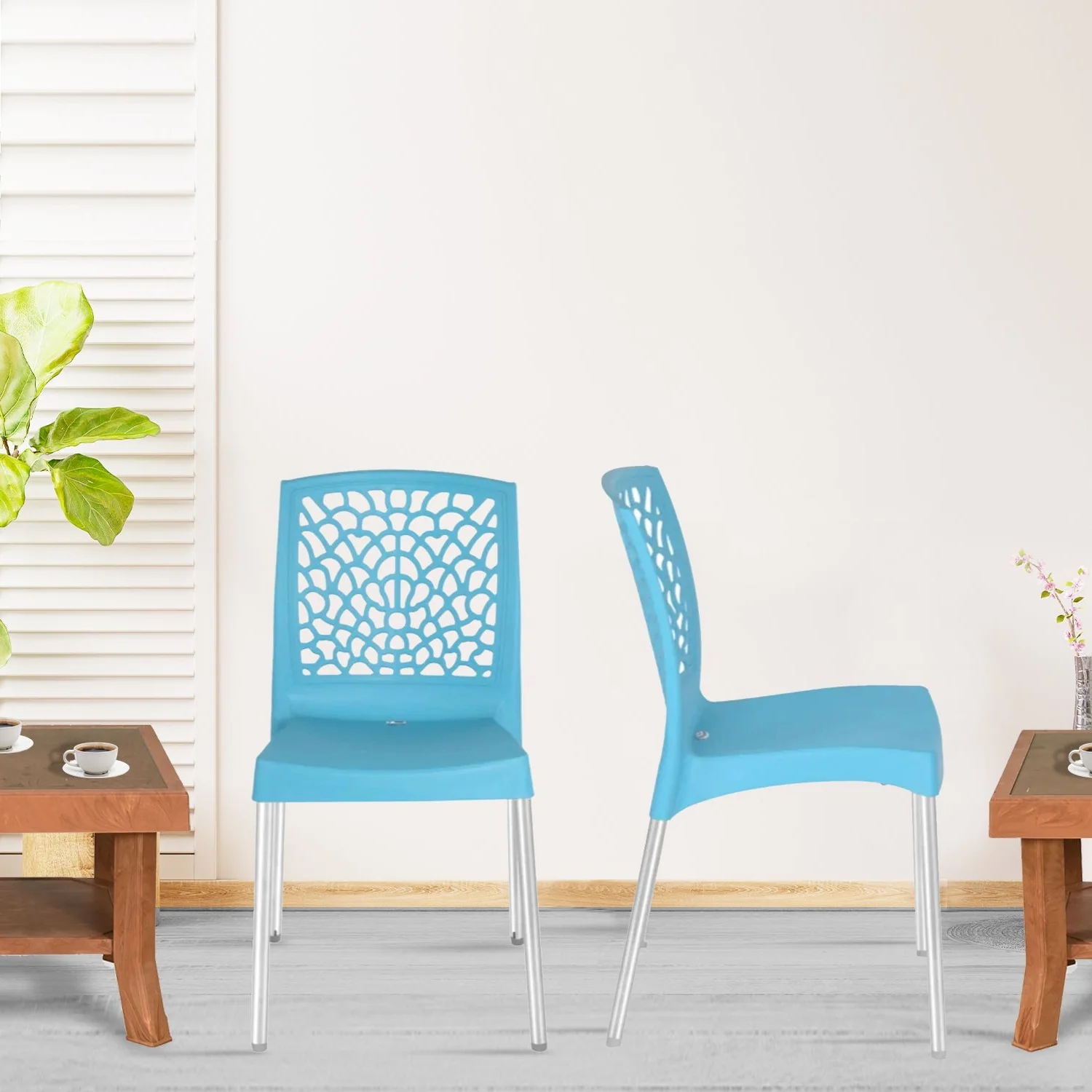 Nilkamal Novella 19 Plastic Armless Chair (Celeste Blue) - Image 3