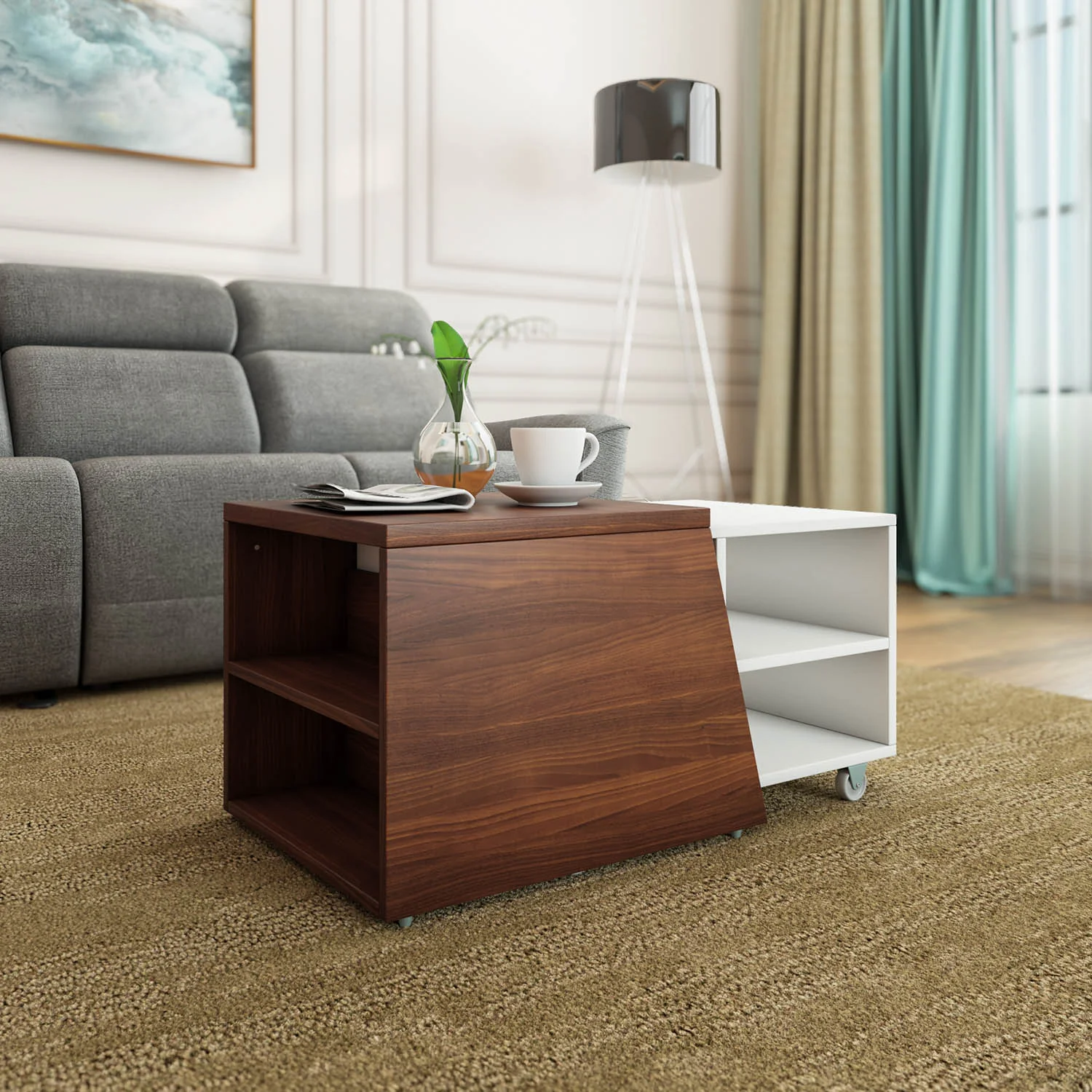 Nilkamal Odin Center Table (Walnut/White) - Image 2