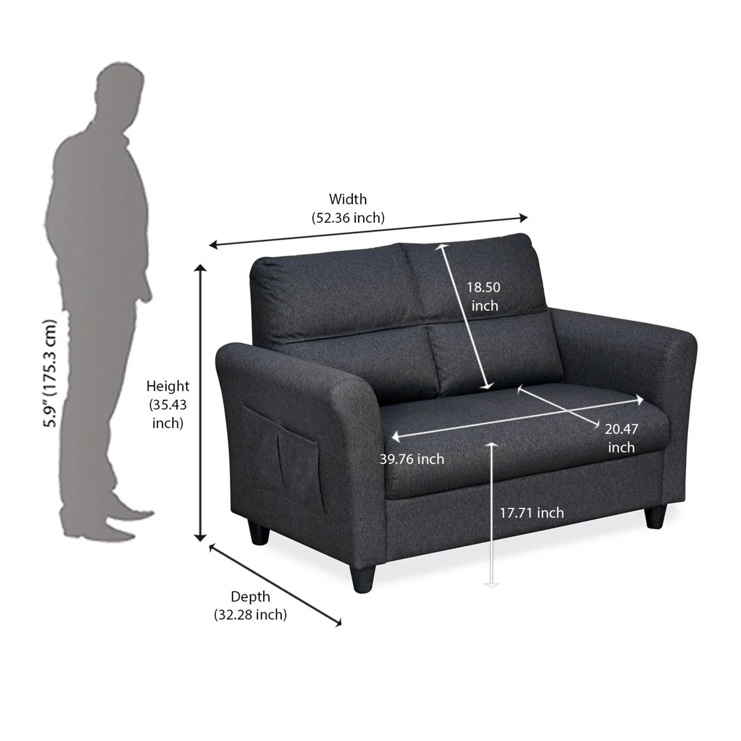 Nilkamal Oliver 2 Seater Fabric Sofa with Side Pocket (Charcoal Brown) - Image 10