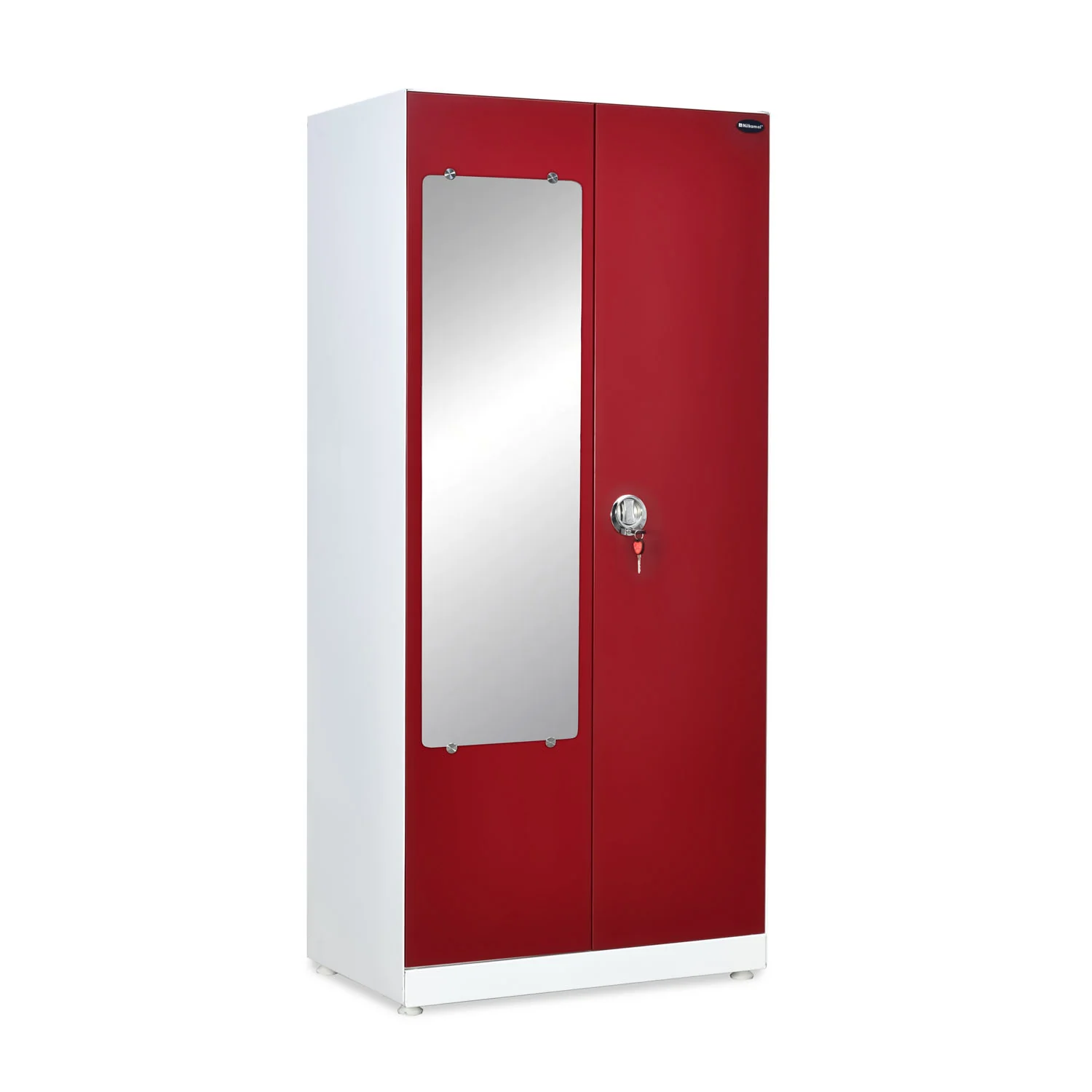 Nilkamal Olympus 2 Door with Mirror Steel Wardrobe (Cherry Red / White) - Image 3