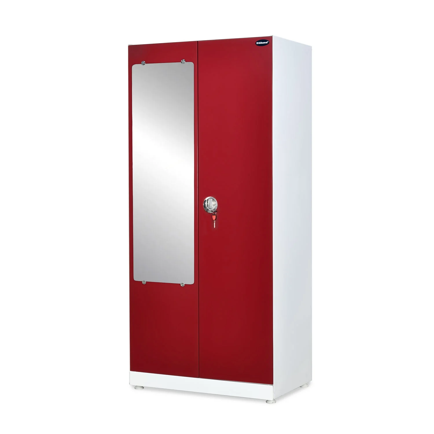 Nilkamal Olympus 2 Door with Mirror Steel Wardrobe (Cherry Red / White) - Image 4