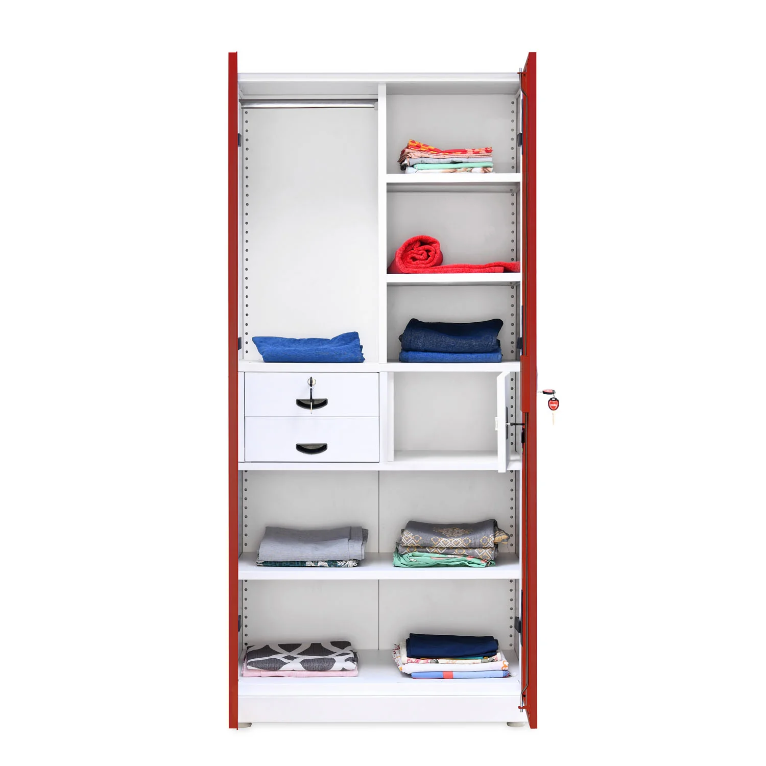 Nilkamal Olympus 2 Door with Mirror Steel Wardrobe (Cherry Red / White) - Image 8