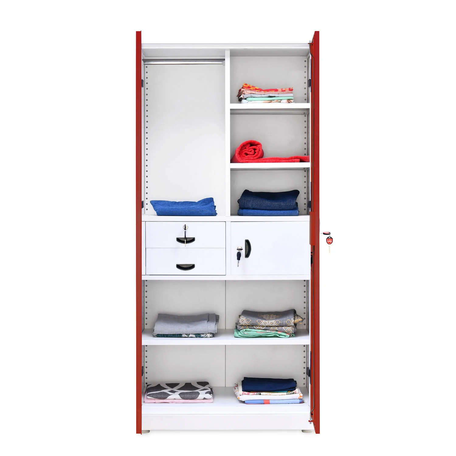 Nilkamal Olympus 2 Door with Mirror Steel Wardrobe (Cherry Red / White) - Image 9
