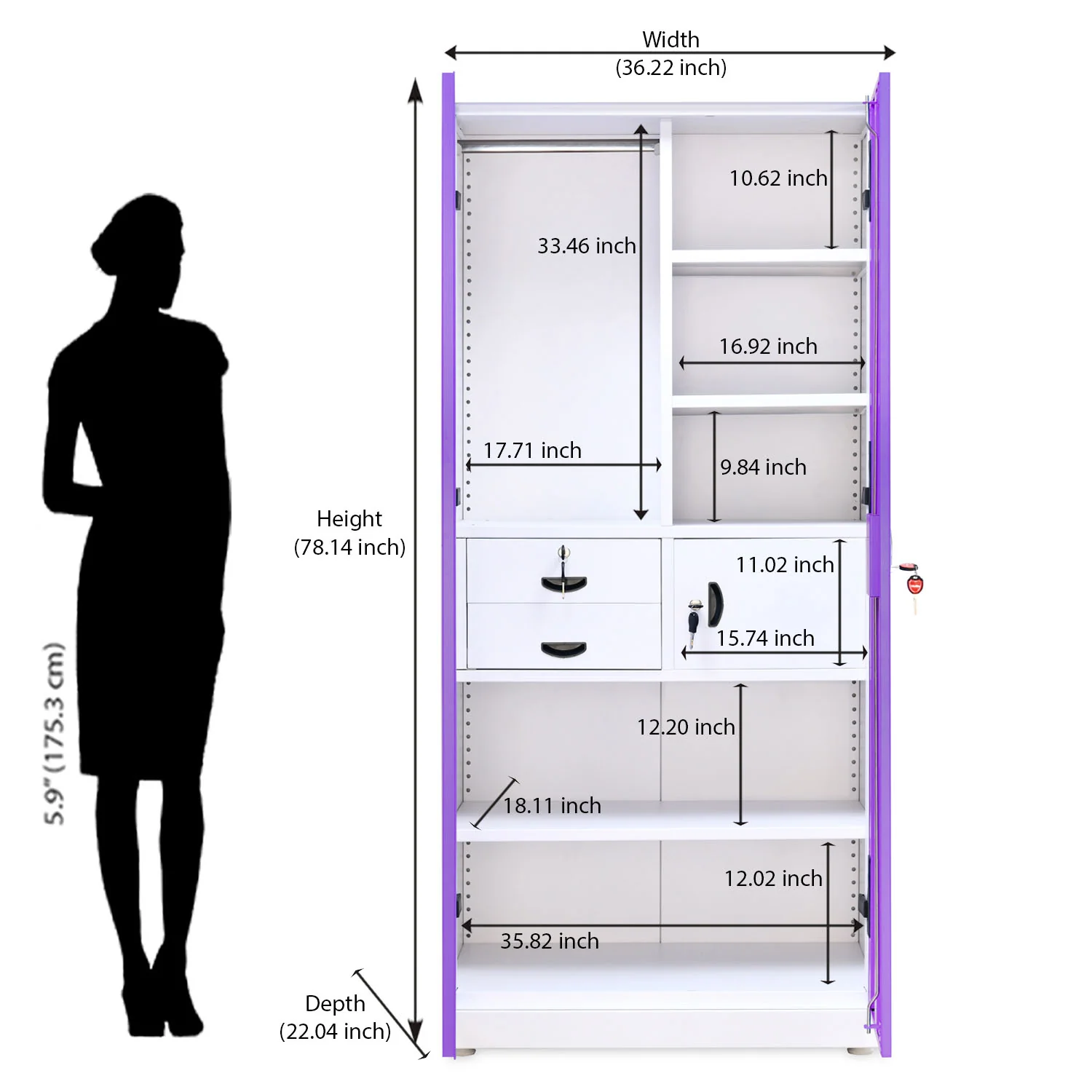 Nilkamal Olympus 2 Door with Mirror Steel Wardrobe (Voilet / White) - Image 14