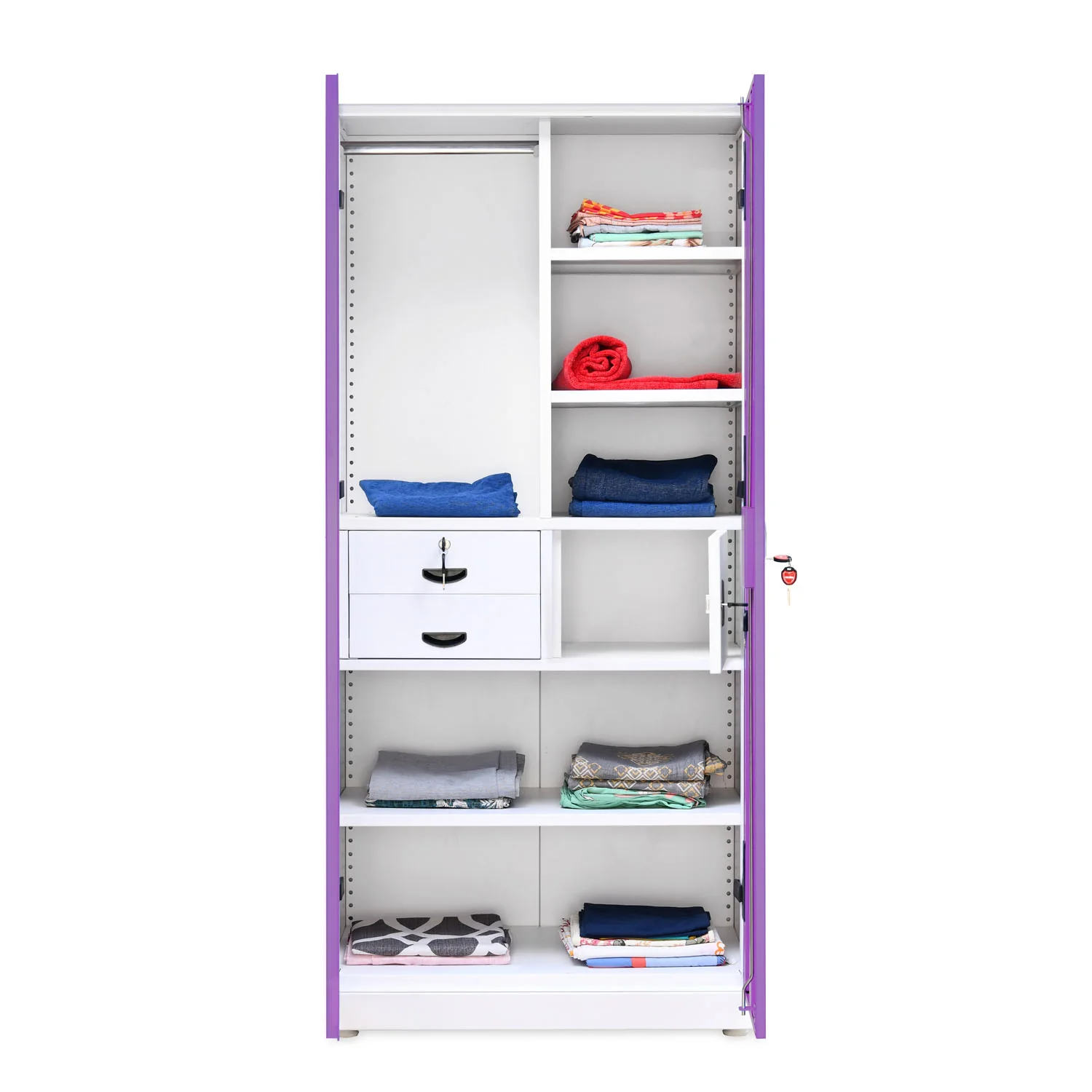 Nilkamal Olympus 2 Door with Mirror Steel Wardrobe (Voilet / White) - Image 7