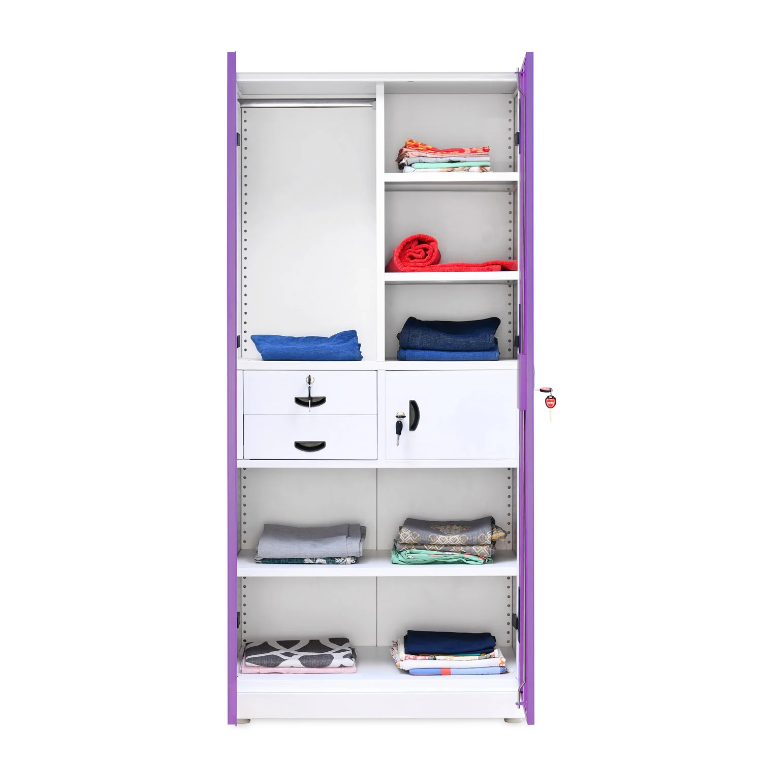 Nilkamal Olympus 2 Door with Mirror Steel Wardrobe (Voilet / White) - Image 8