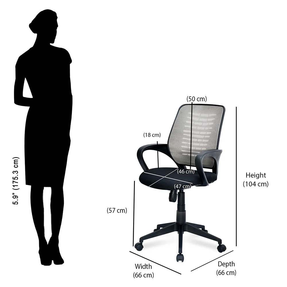 Nilkamal Otis Mid Back Mesh Office Chair (Black & Grey) - Image 9