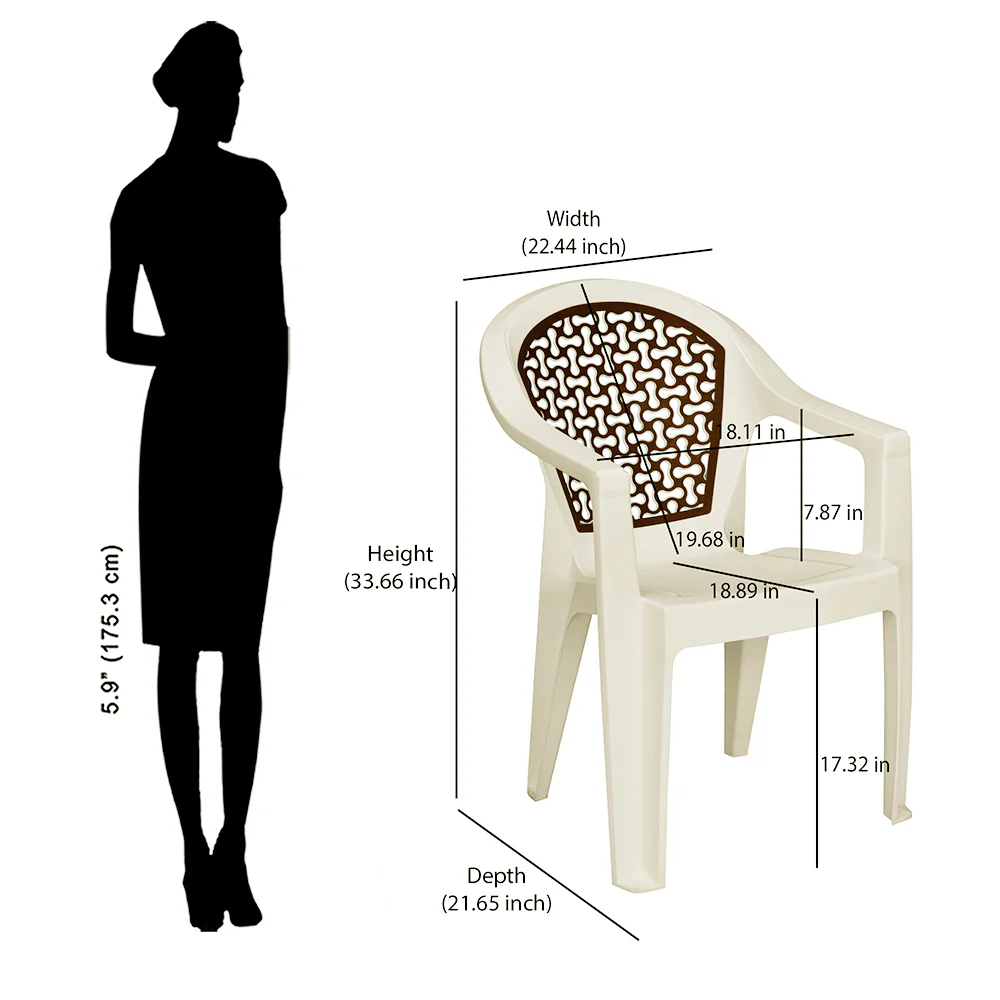 Nilkamal Paradise Plastic Arm Chair (Cream & Rattan Dark Beige) - Image 5