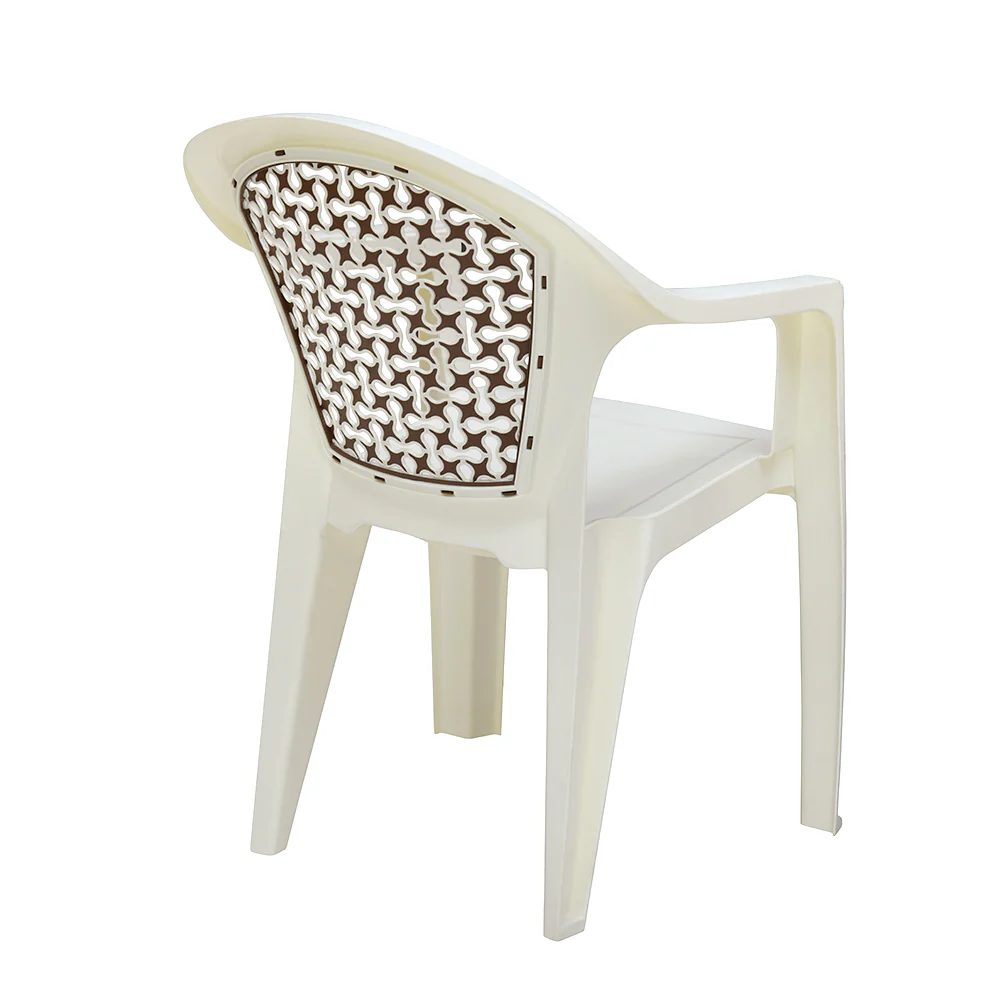 Nilkamal Paradise Plastic Arm Chair (Cream & Rattan Dark Beige) - Image 7