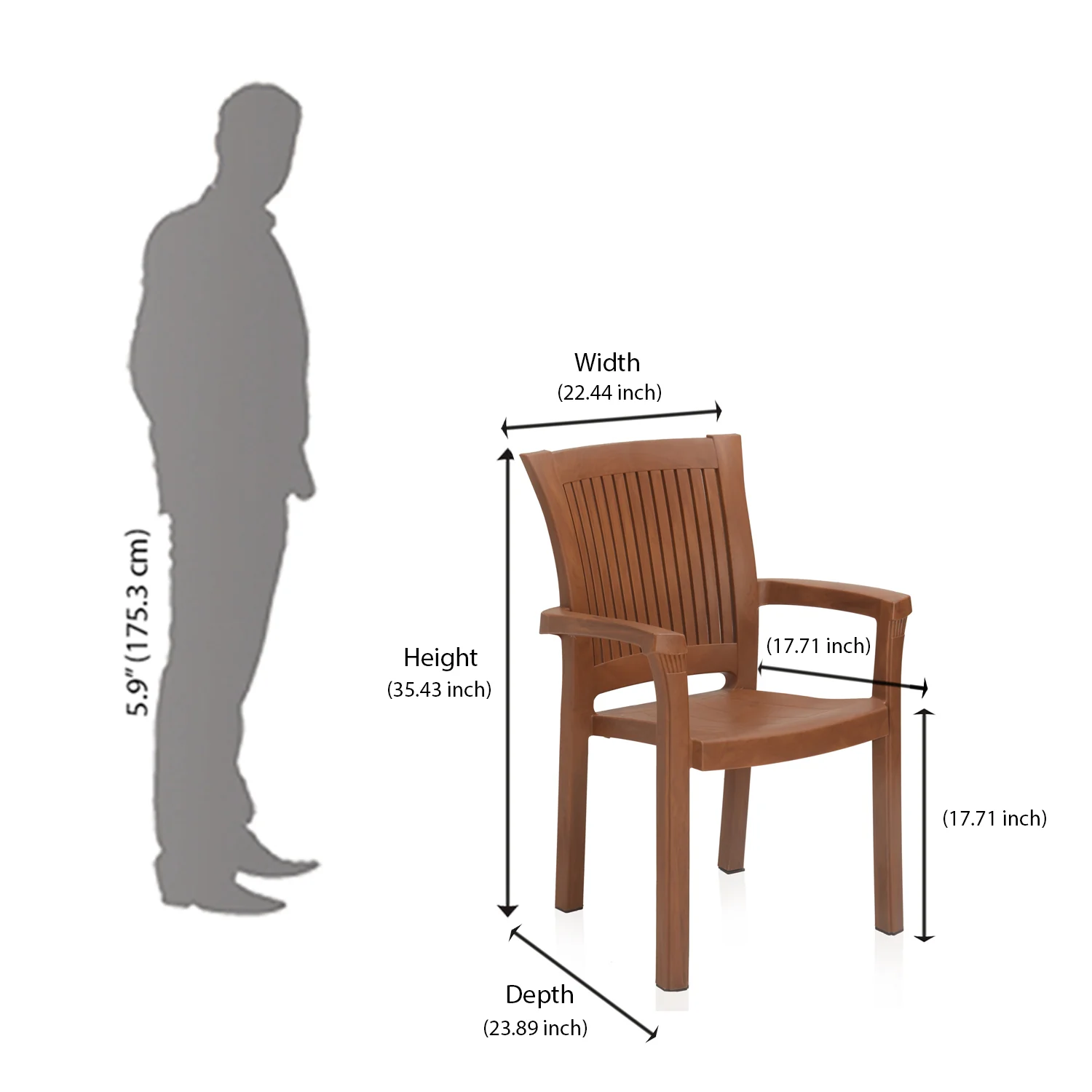 Nilkamal Platinum Plastic Arm Chair (Mango Wood) - Image 7