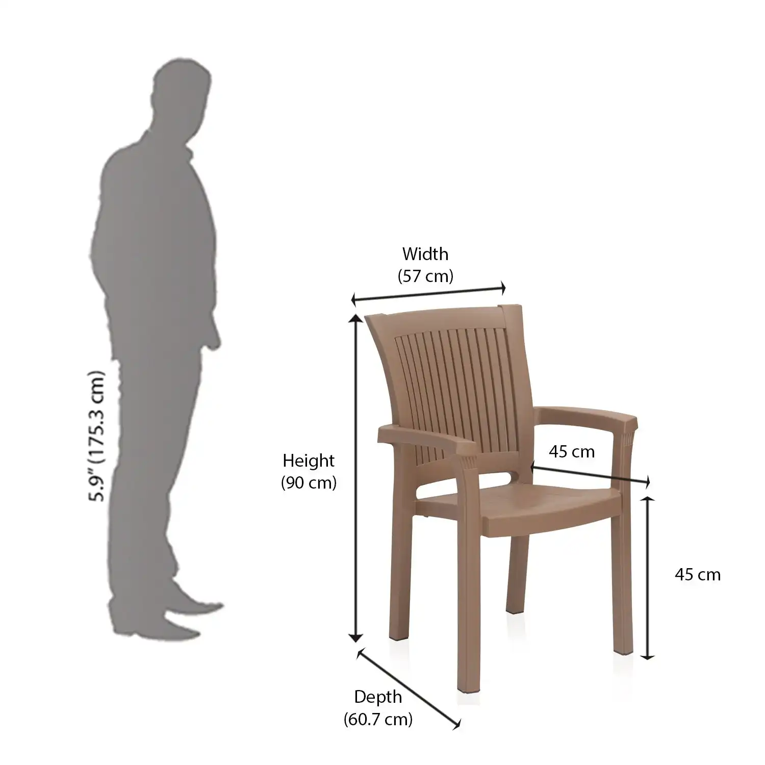 Nilkamal Platinum Premium Plastic Arm Chair (Rattan Dark Beige) - Image 10