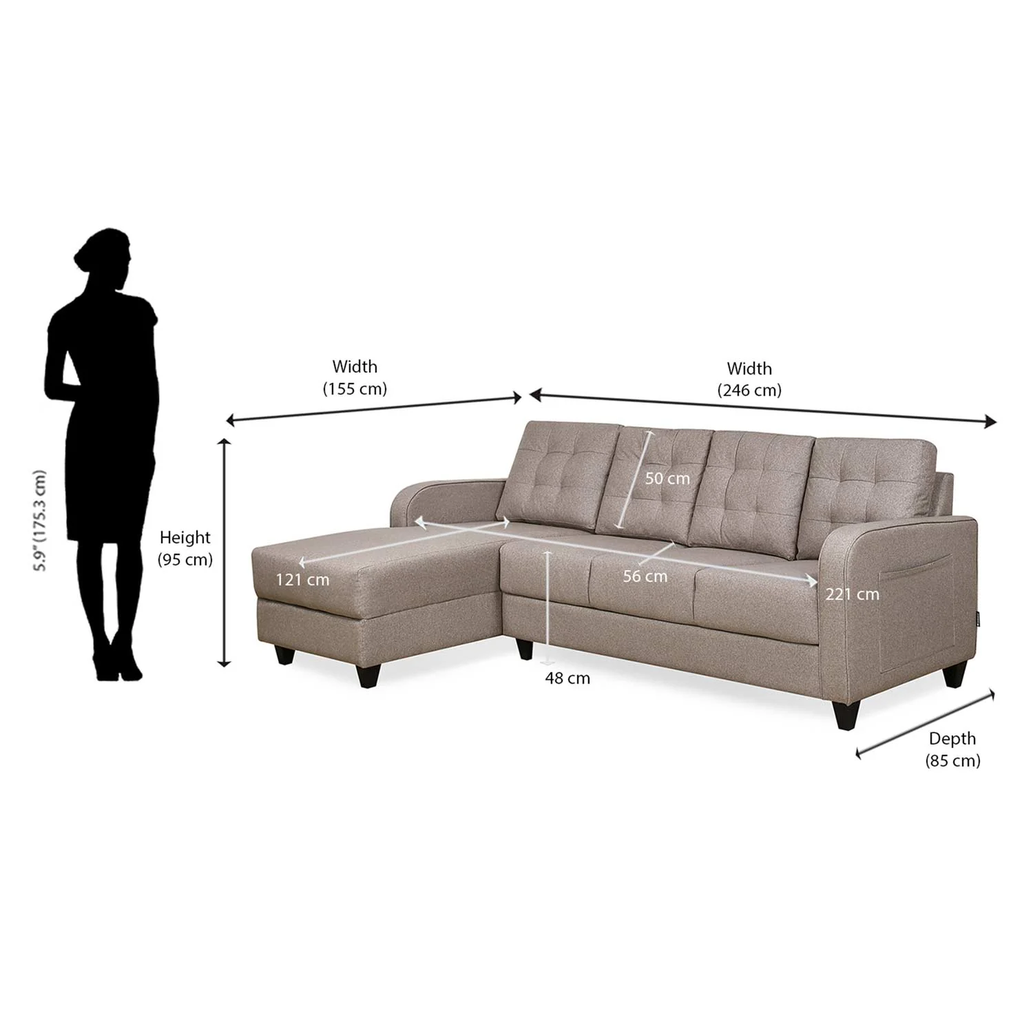 Nilkamal Protean Plus Lounger Right Hand Side Sofa (Brown) - Image 9
