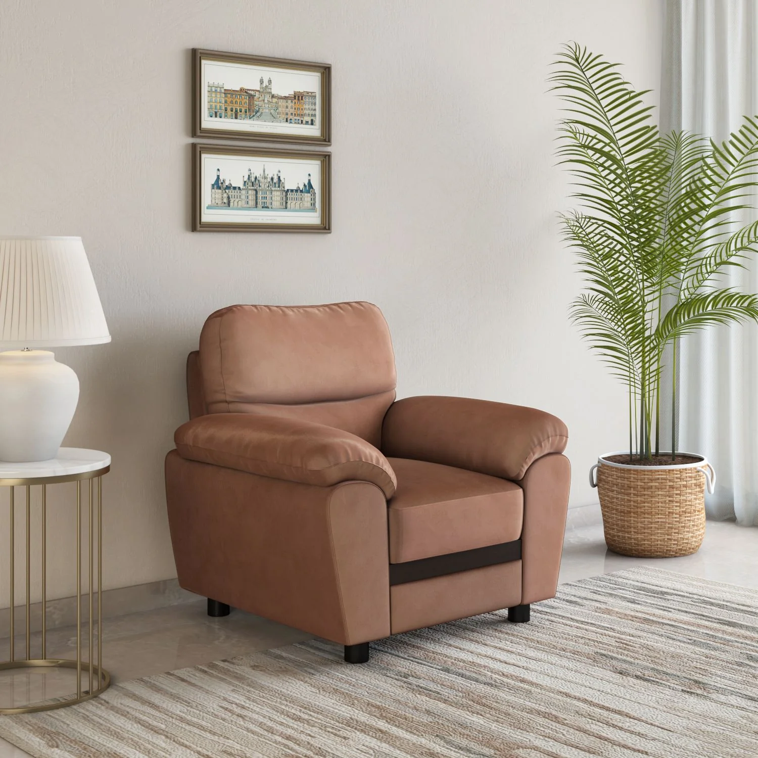 Nilkamal Rebecca 1 Seater Velvette Sofa (Brown) - Image 2