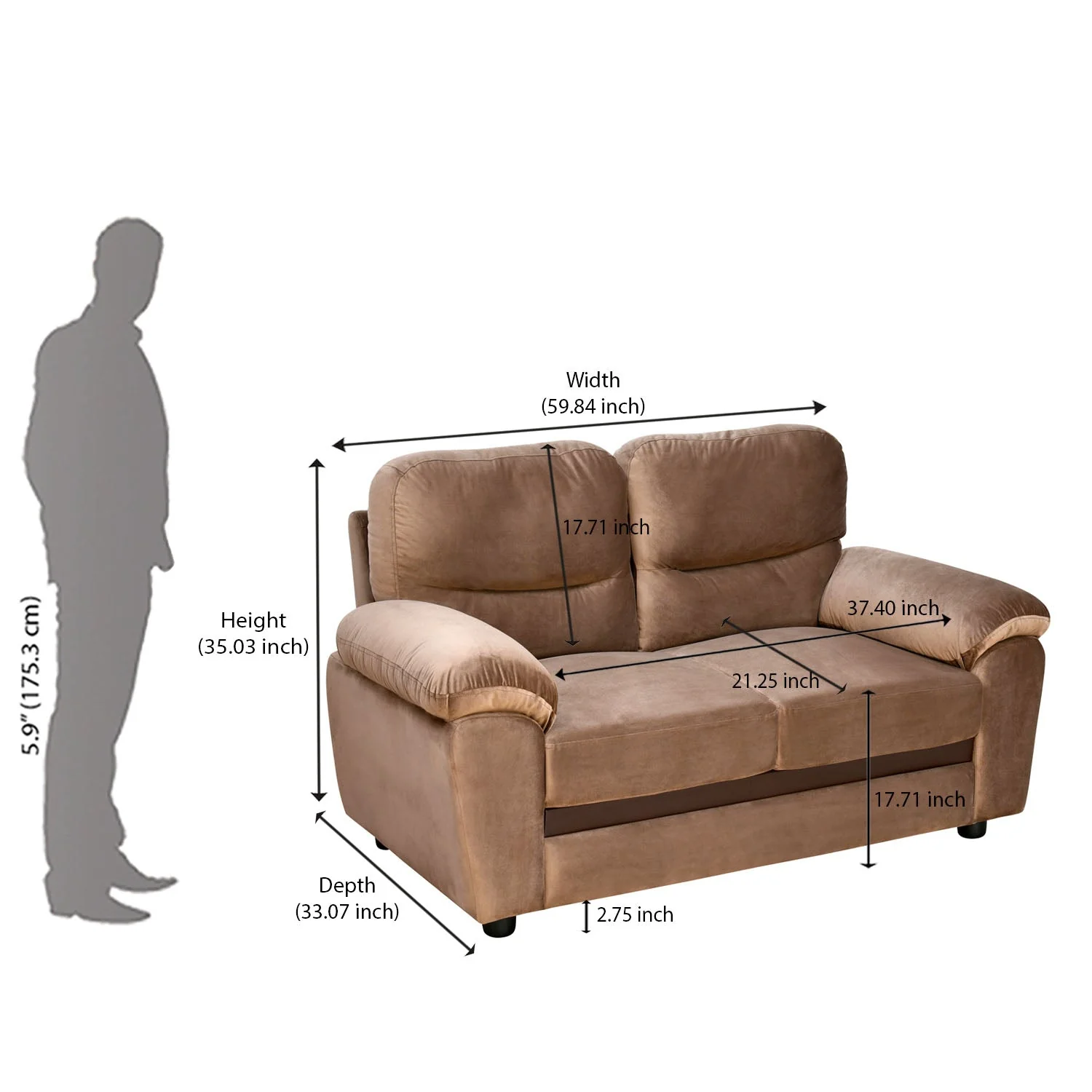Nilkamal Rebecca Fabric 2 Seater Sofa (Brown) - Image 10