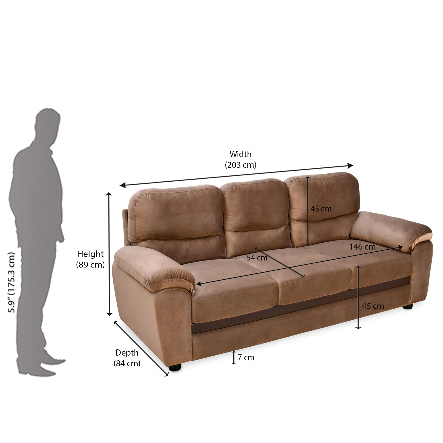 Nilkamal Rebecca Fabric 3 Seater Sofa (Brown) - Image 8