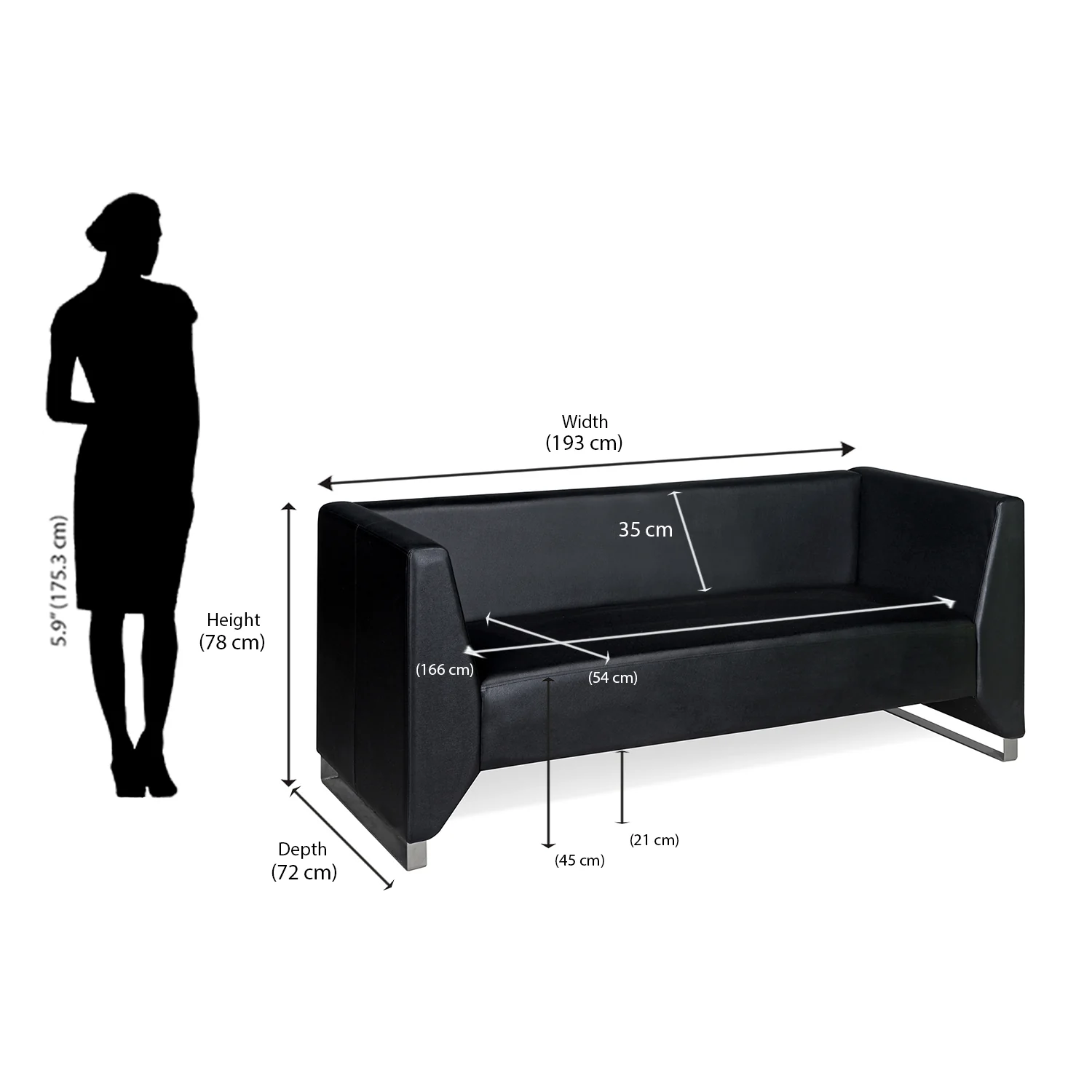 Nilkamal Reed 3 Seater Sofa (Black) - Image 7