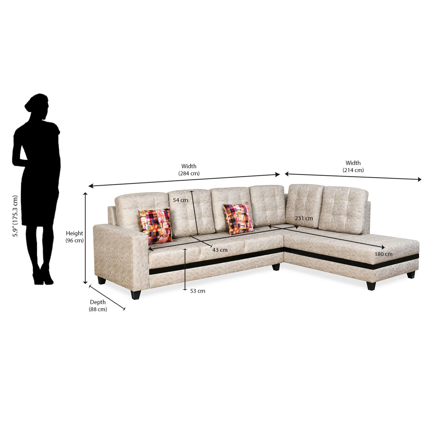 Nilkamal Regal Lounger RHS Sofa (Cream) - Image 7