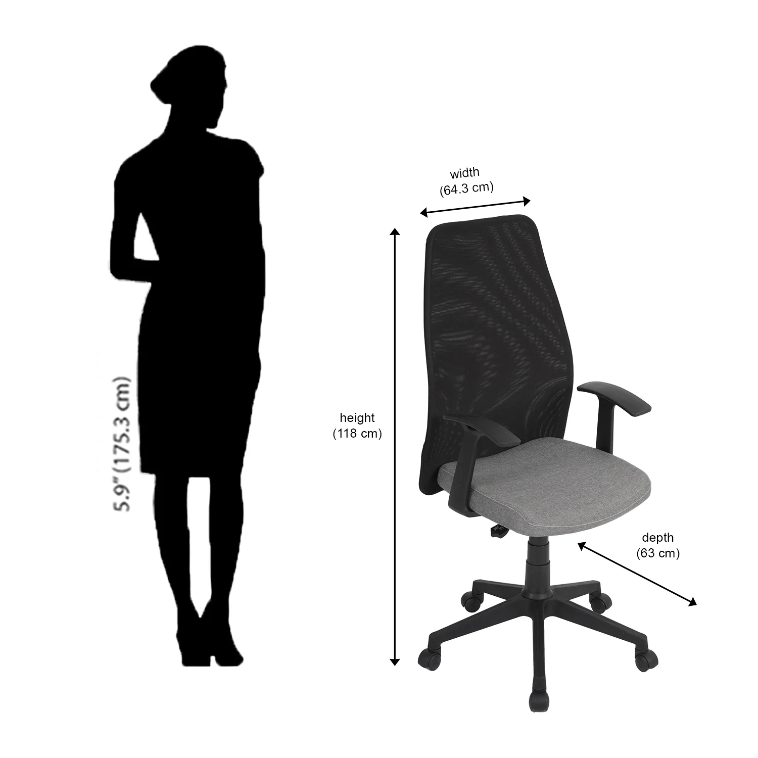 Nilkamal Rhine High Back Mesh Office Chair (Grey / Black) - Image 8
