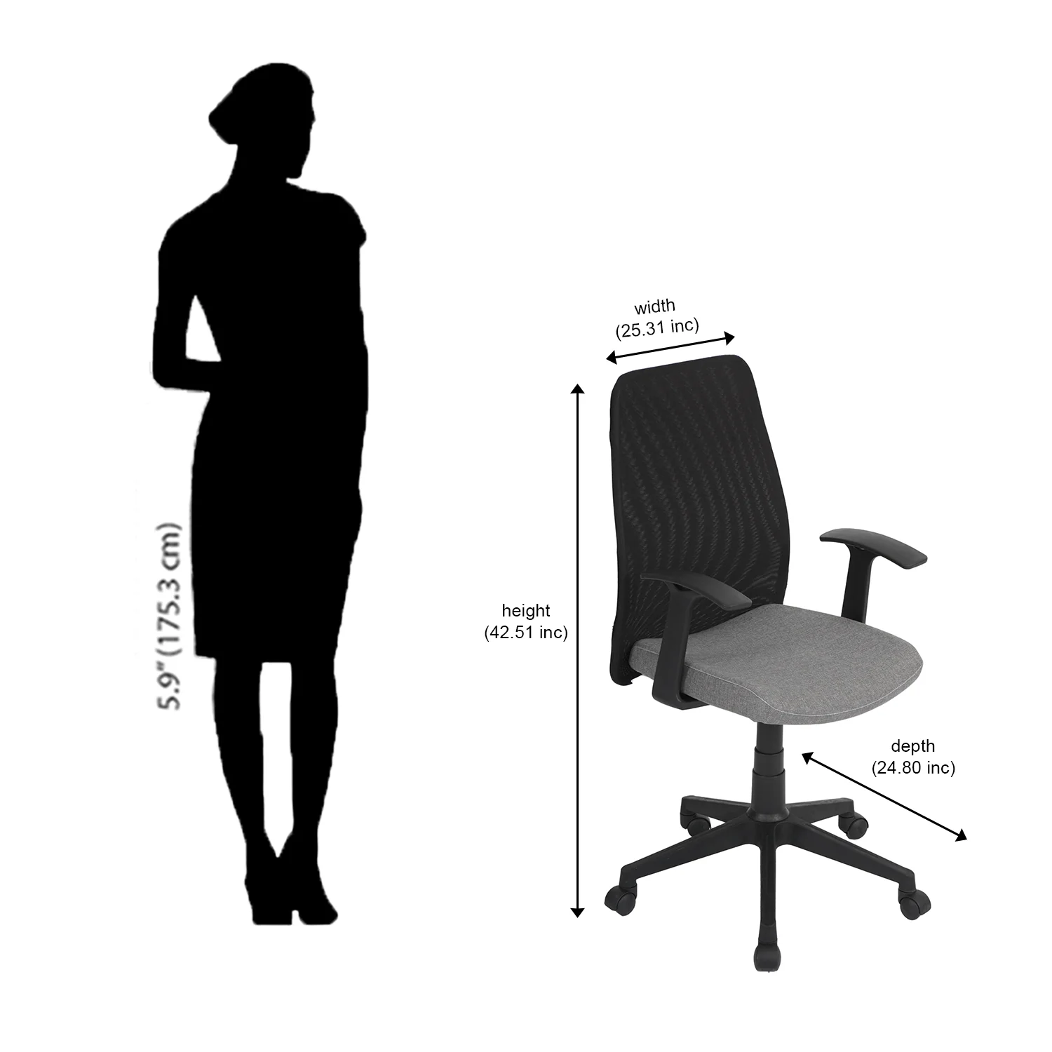 Nilkamal Rhine Mid Back Mesh Office Chair (Grey / Black) - Image 9