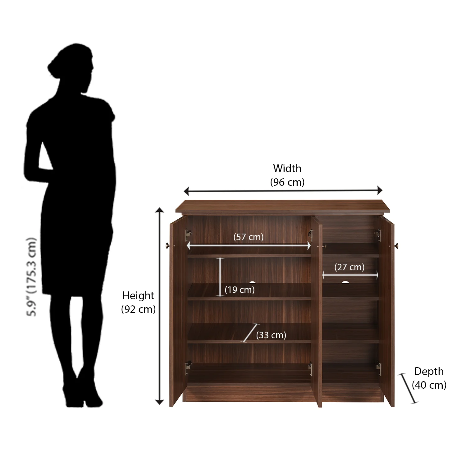Nilkamal Rowan Shoe Cabinet (Walnut) - Image 8