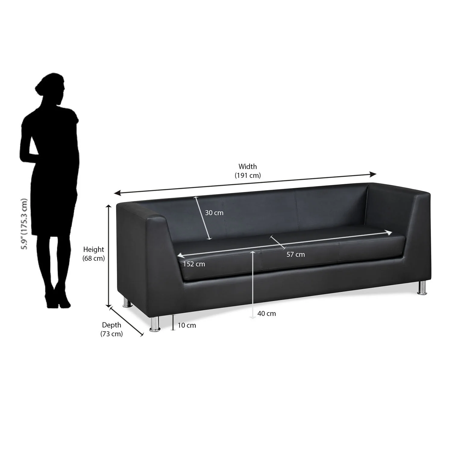 Nilkamal Russo 3 Seater Sofa (Black) - Image 8
