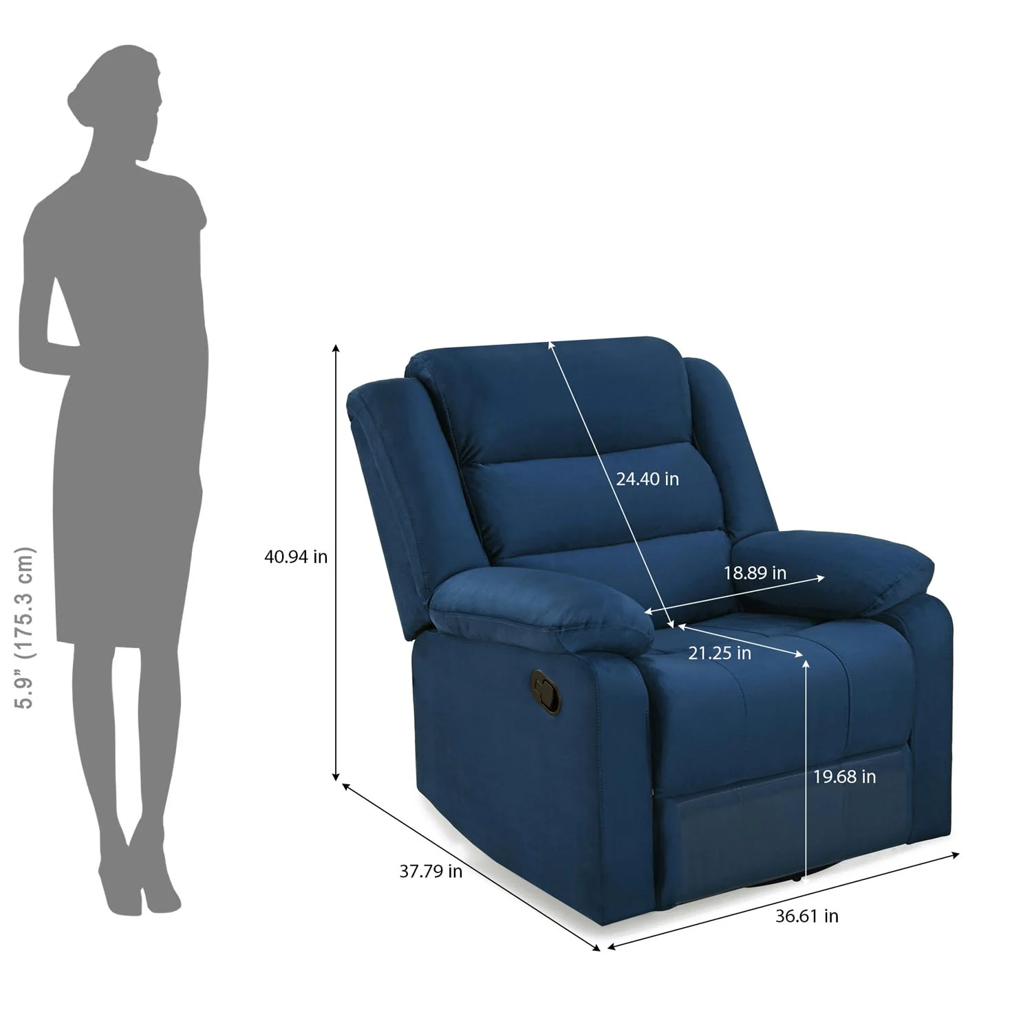 Nilkamal Sierra 1 Seater Rocker & Swivel Recliner Sofa (Blue) - Image 7