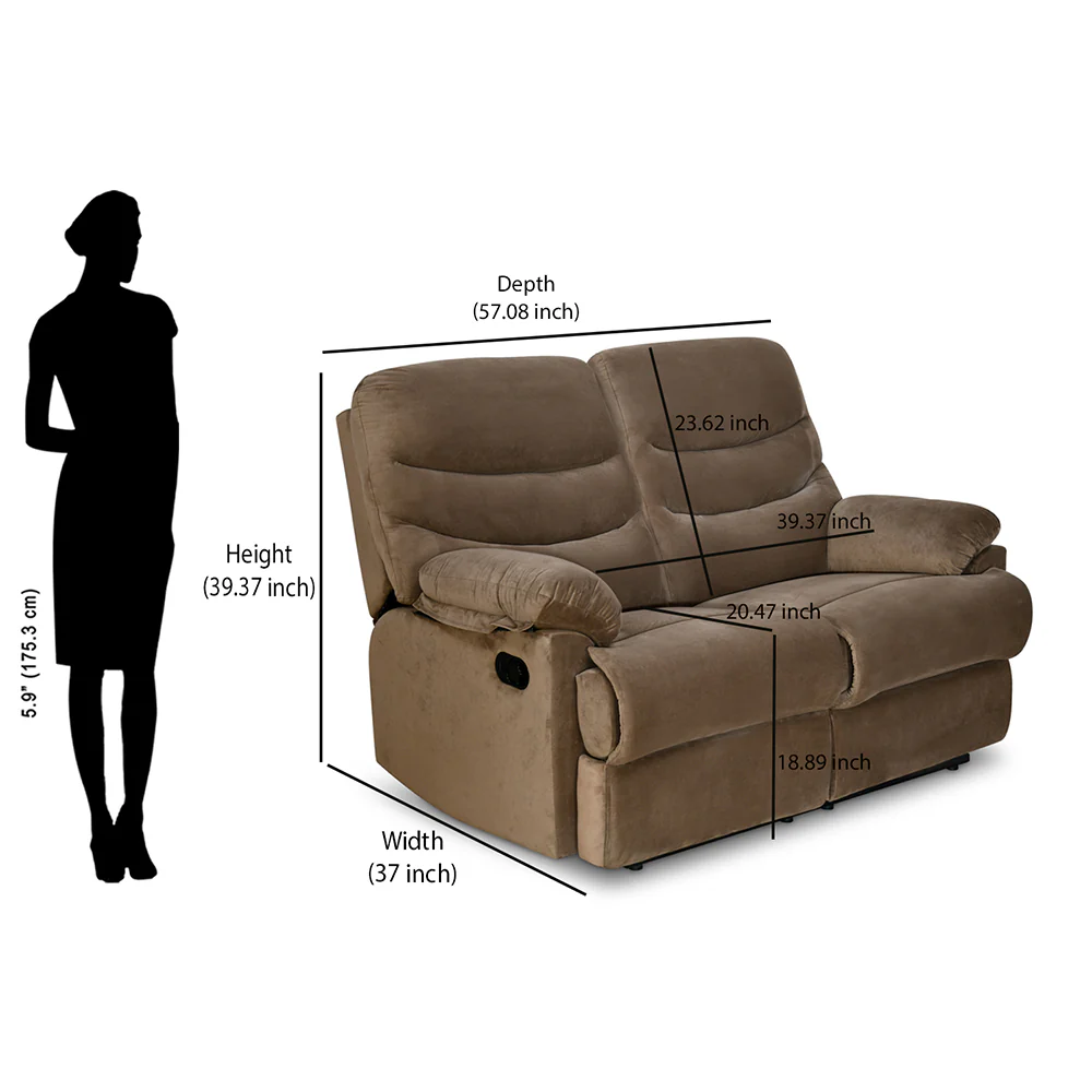 Nilkamal Skelton 2 Seater Manual Recliner (Velvet Brown) - Image 11