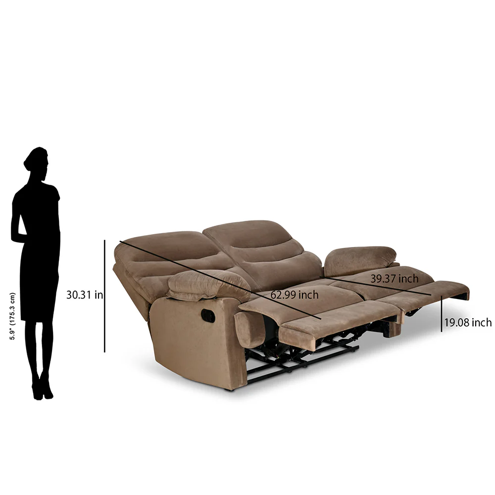 Nilkamal Skelton 2 Seater Manual Recliner (Velvet Brown) - Image 13