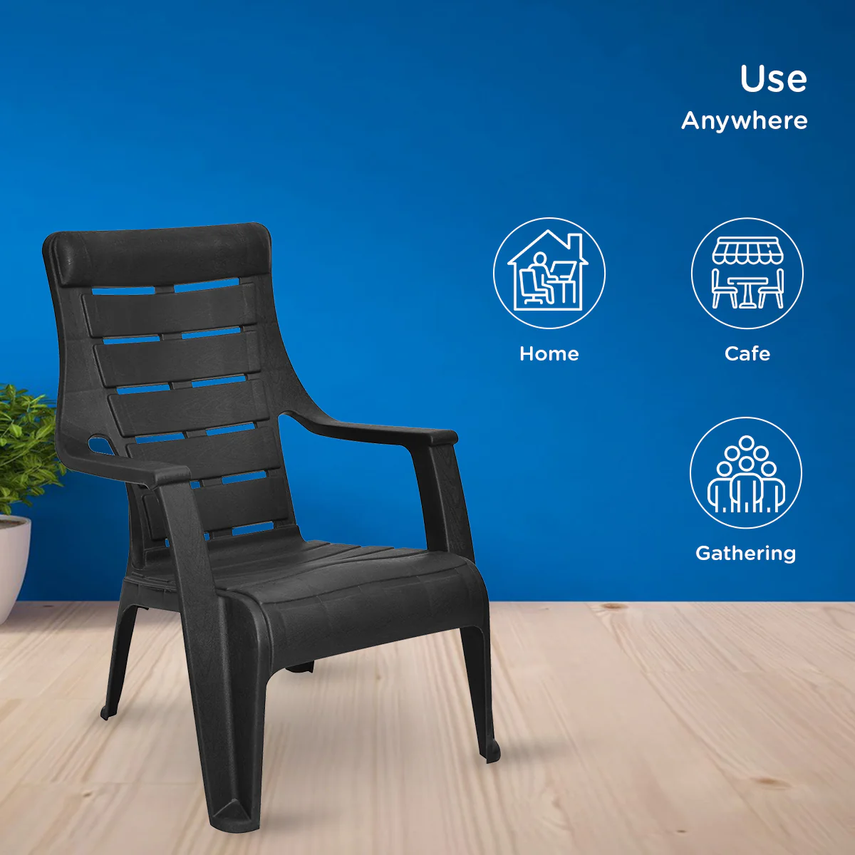 Nilkamal Sunday Plastic Arm Chair (Iron Black) - Image 4