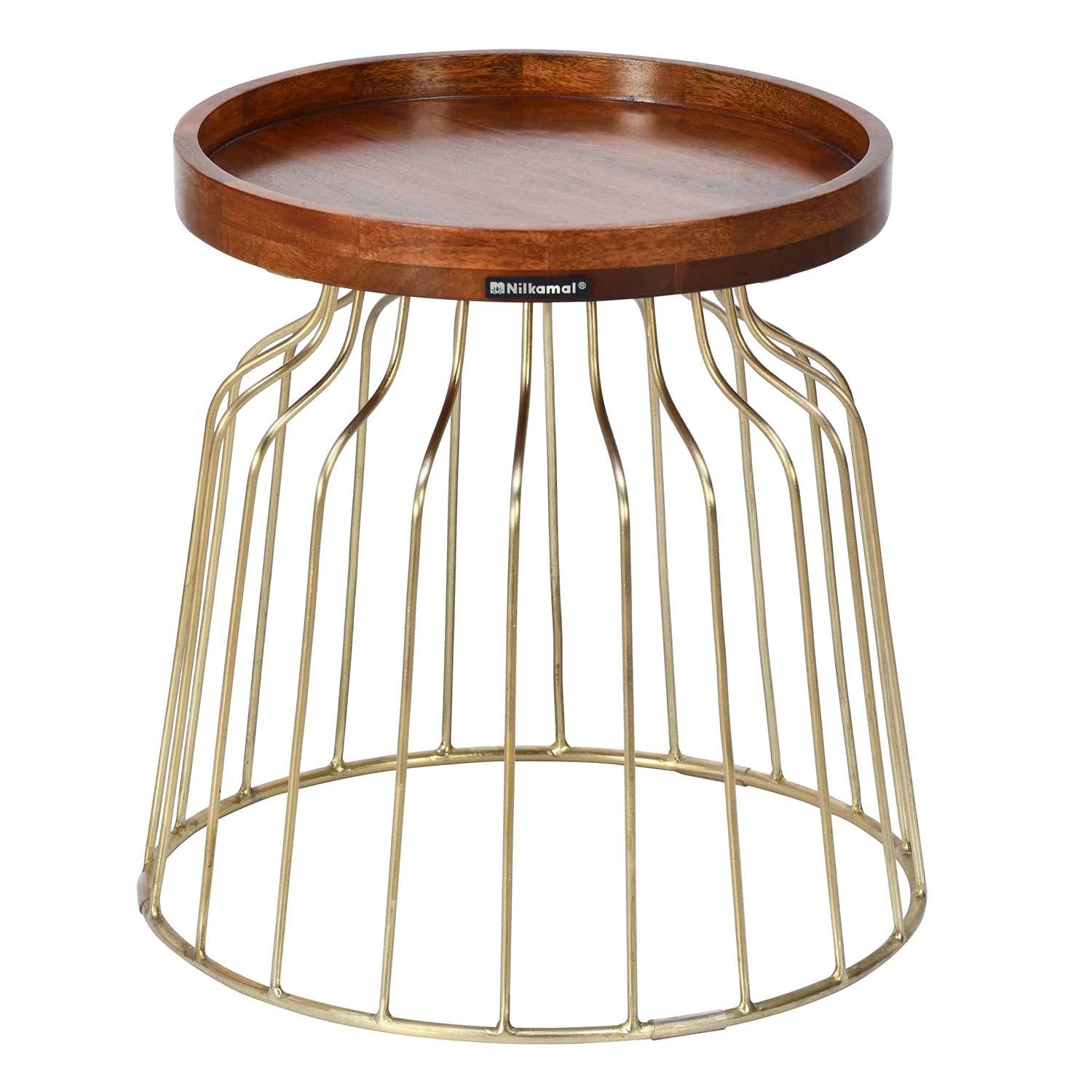 Nilkamal Tamas Solid Wood Handicraft Side Table (Honey Brass) - Image 3