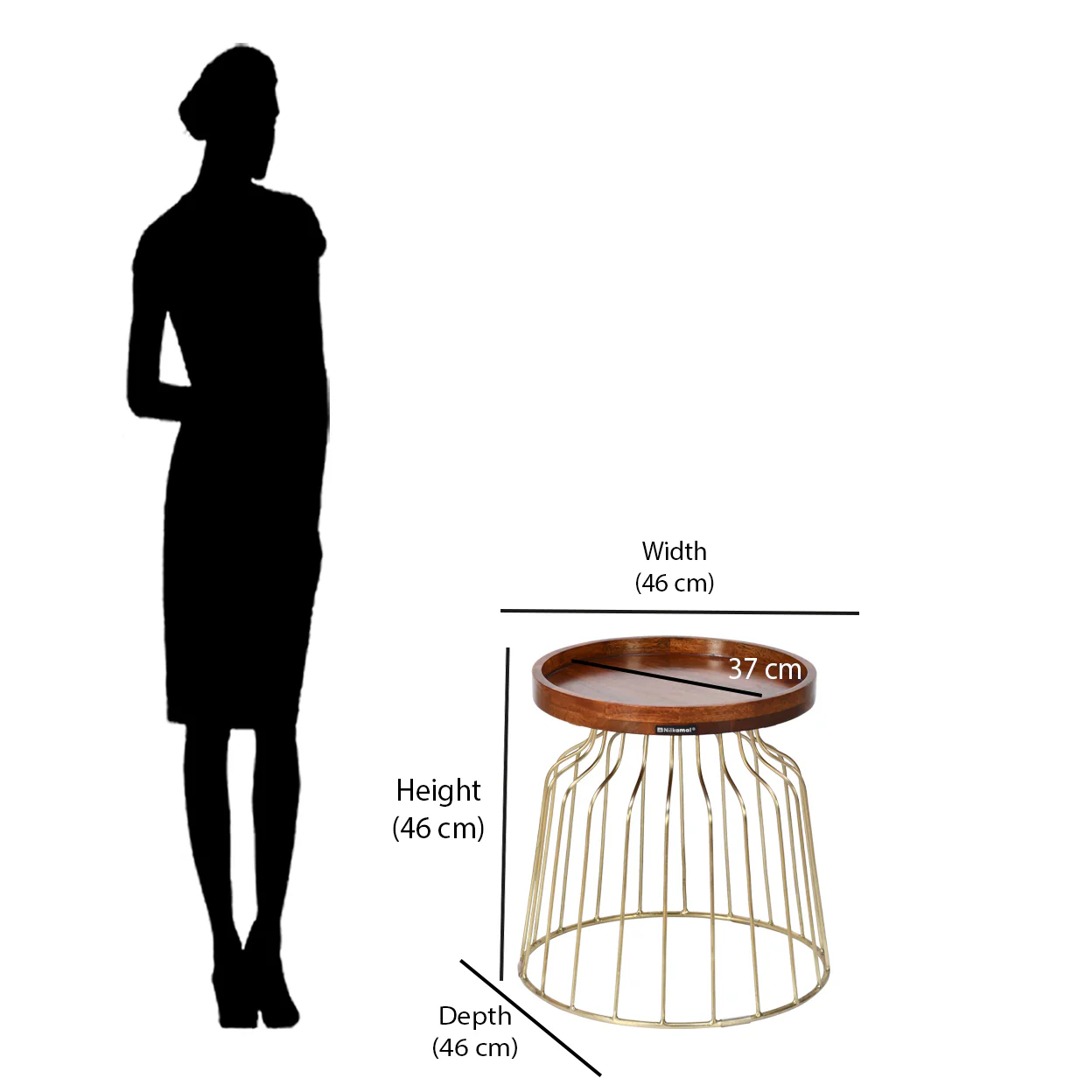Nilkamal Tamas Solid Wood Handicraft Side Table (Honey Brass) - Image 6