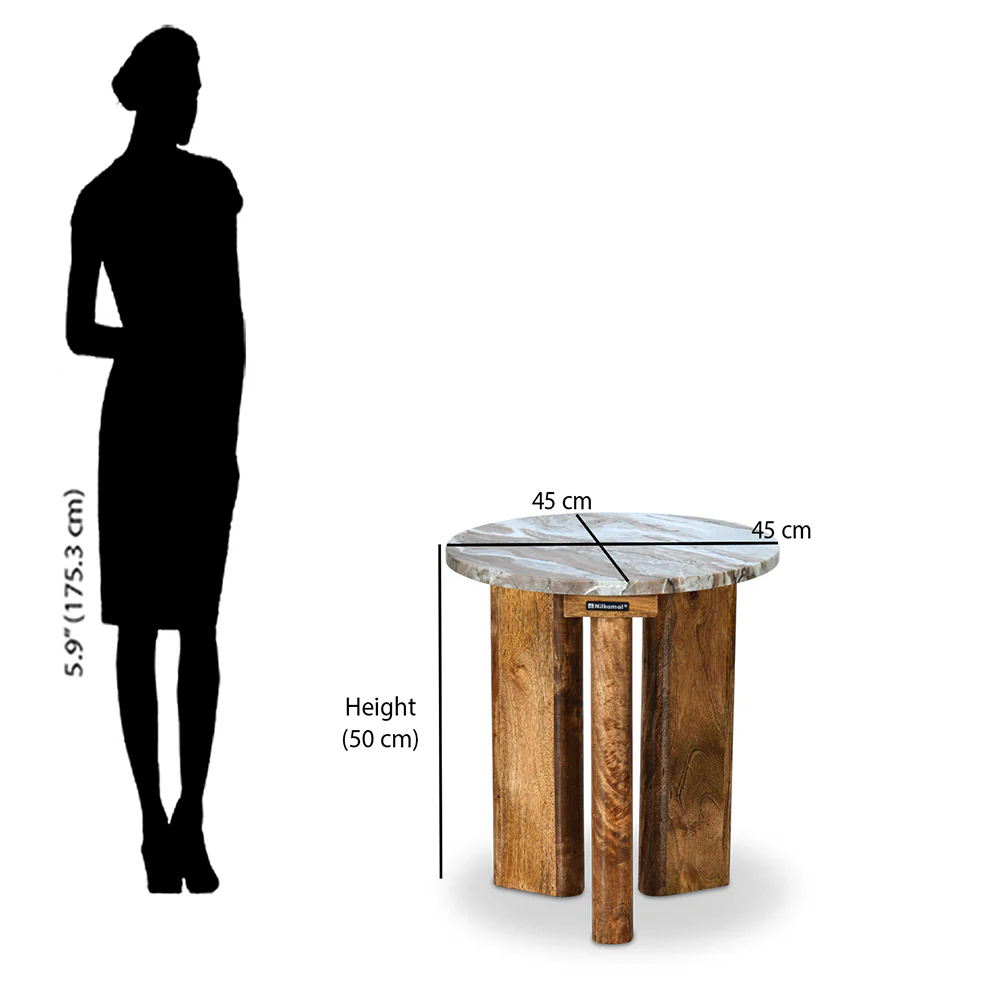 Nilkamal Taurus Marble Side Table (Natural / Honey) - Image 7