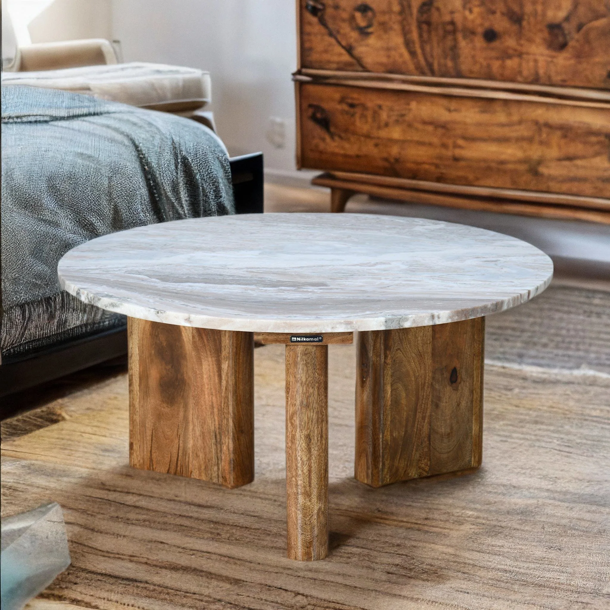 Nilkamal Taurus Marble Top Handicraft Coffee Table (Natural Honey) - Image 2