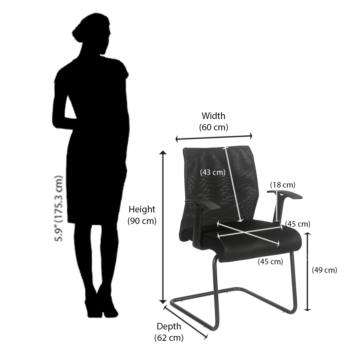Nilkamal Thames Visitor Mesh Chair (Black) - Image 9