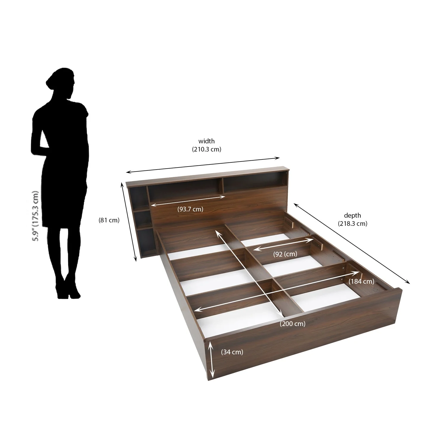 Nilkamal Torrie King Bed With Headboard & Box Storage (Classic Walnut) - Image 8