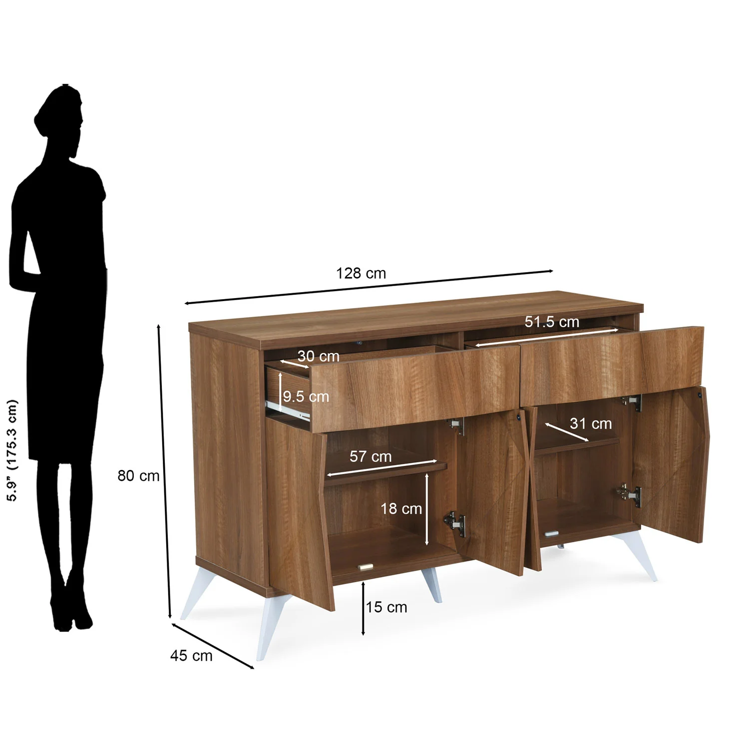 Nilkamal Trixie Buffet Sideboard Cabinet (Oak) - Image 9