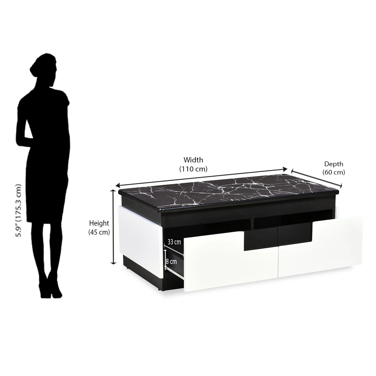 Nilkamal Vegas Marble Pattern Top Center Table (Black / White) - Image 9