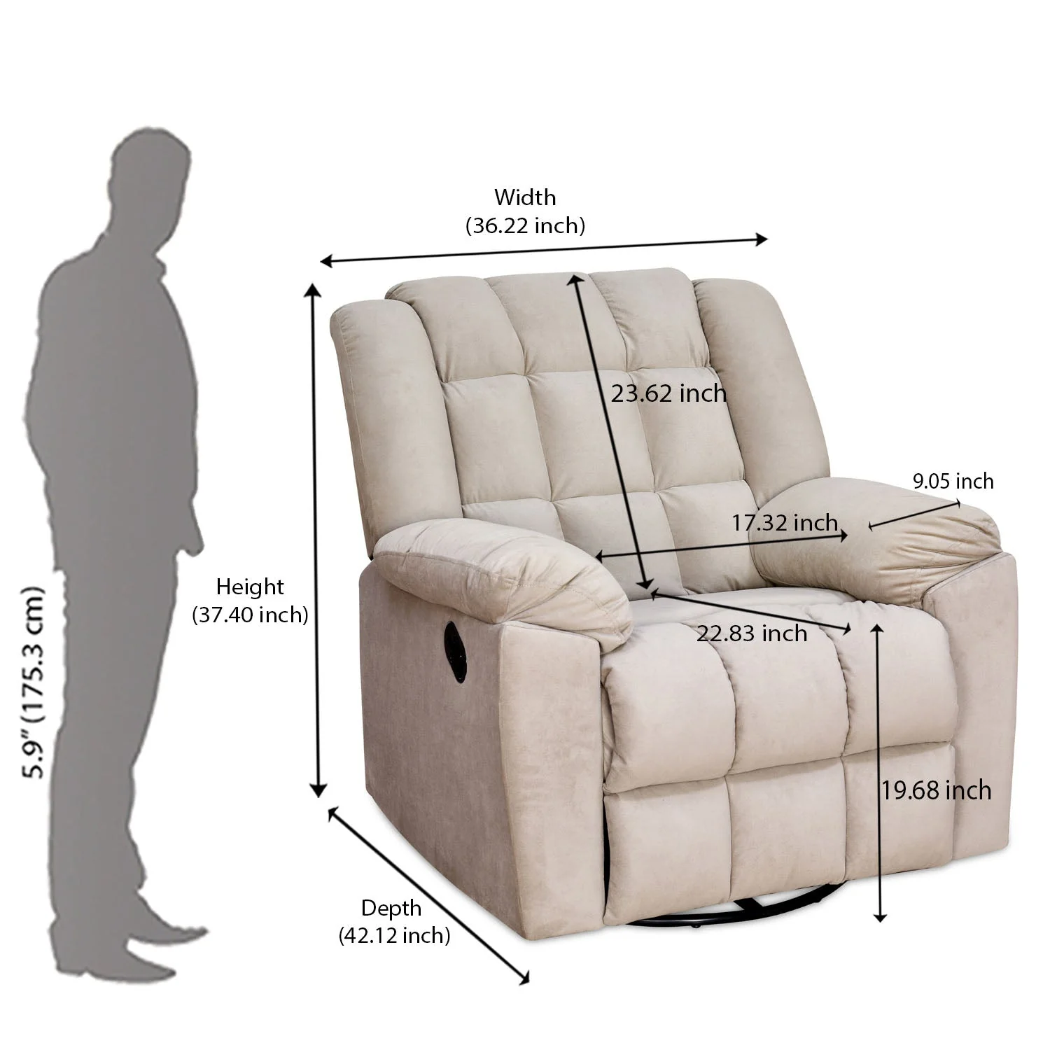 Nilkamal Vivo 1 Seater Fabric Manual Rocker & Swivel Recliner (Beige) - Image 12