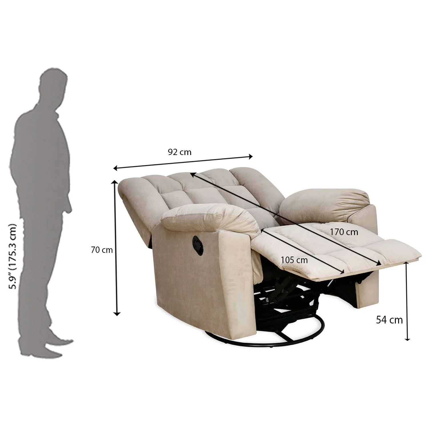 Nilkamal Vivo 1 Seater Fabric Manual Rocker & Swivel Recliner (Beige) - Image 13