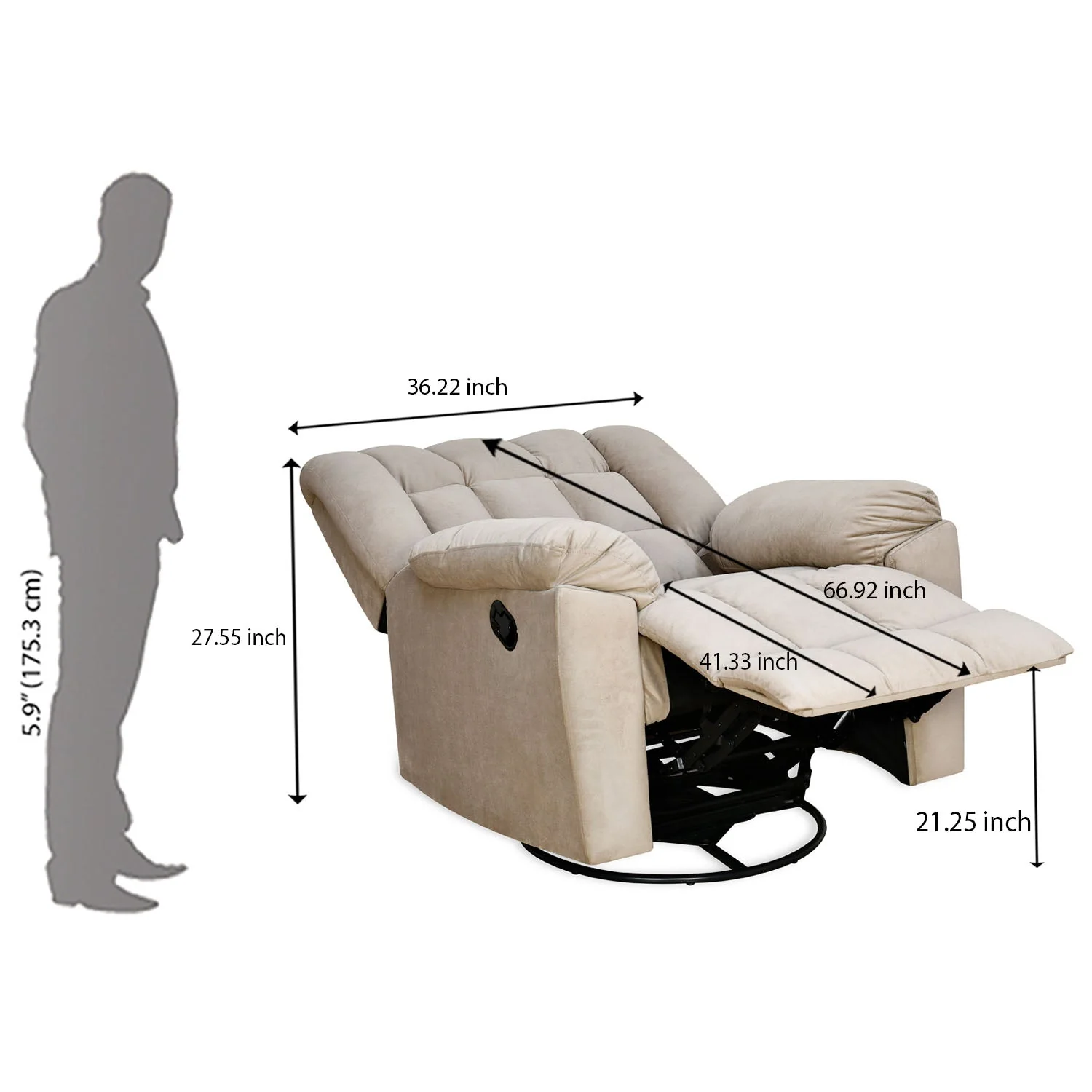 Nilkamal Vivo 1 Seater Fabric Manual Rocker & Swivel Recliner (Beige) - Image 14