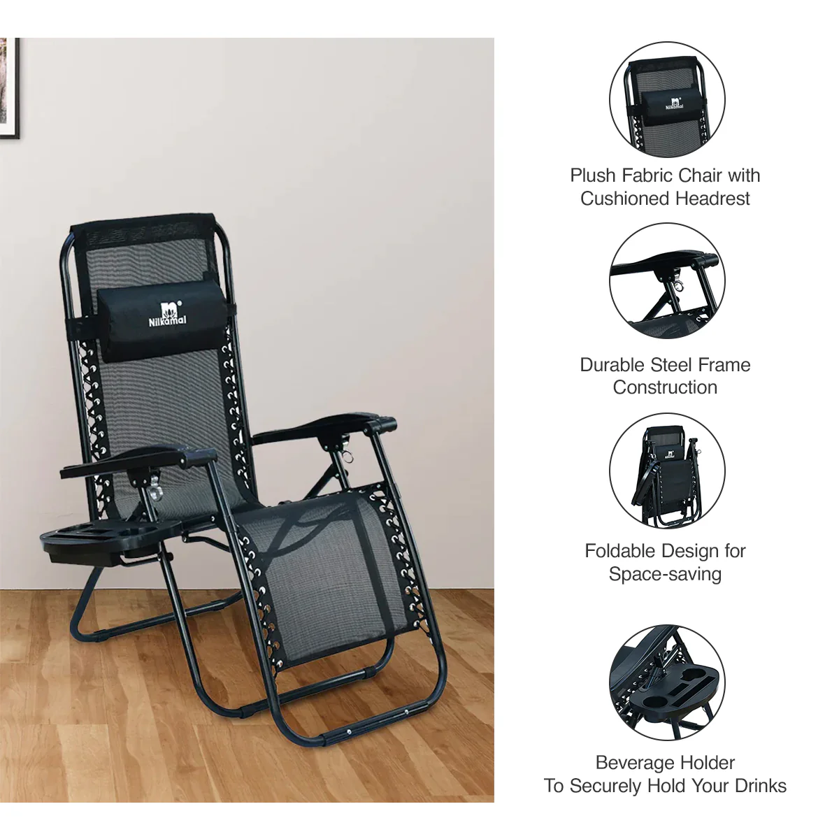 Nilkamal Wayne Foldable Easy Chair (Black) - Image 14