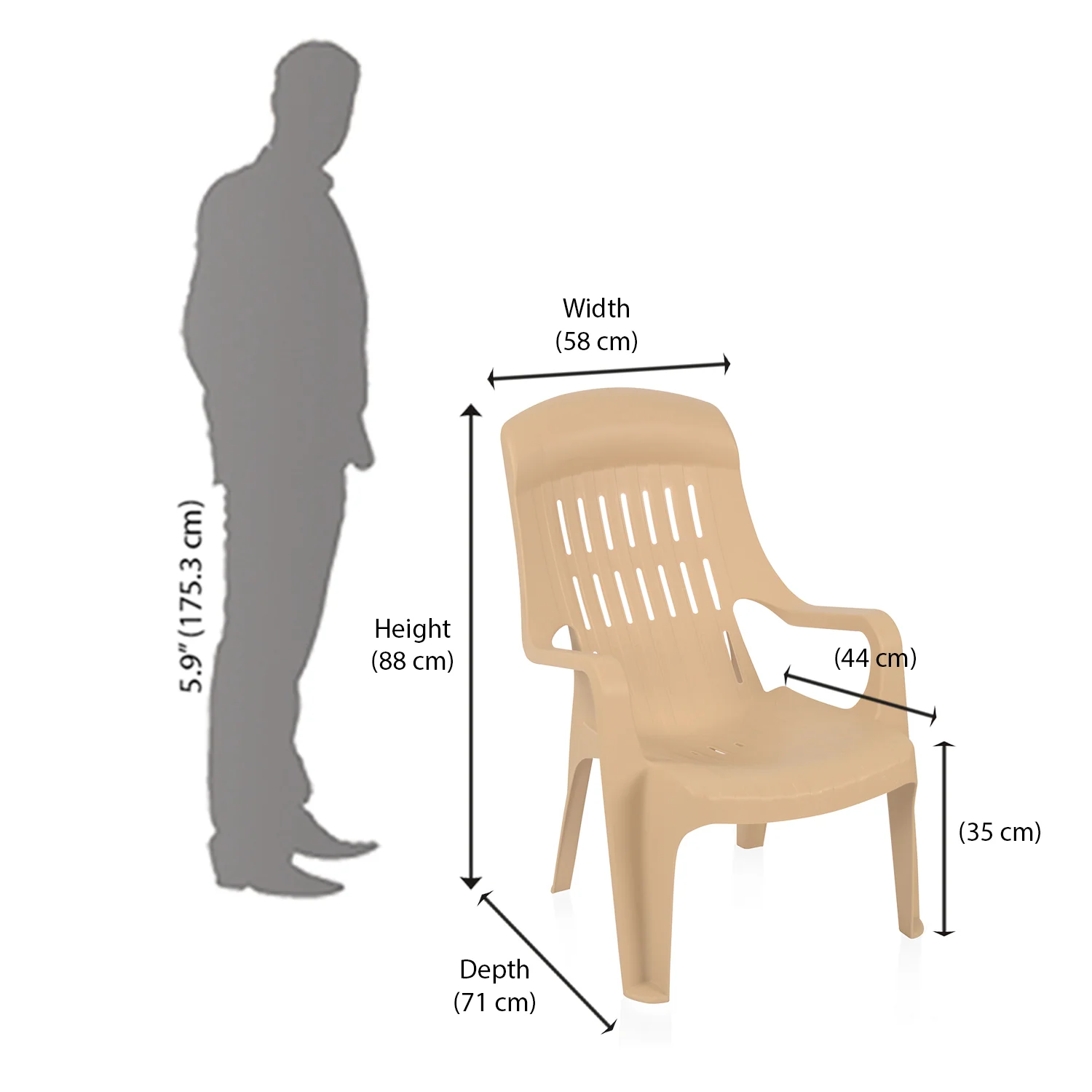 Nilkamal Weekender Plastic Arm Chair (Biscuit) - Image 12