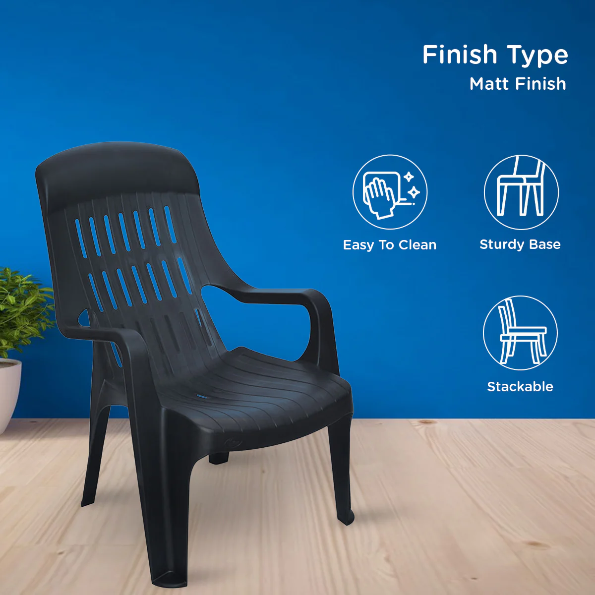 Nilkamal Weekender Plastic Arm Chair (Iron Black) - Image 5